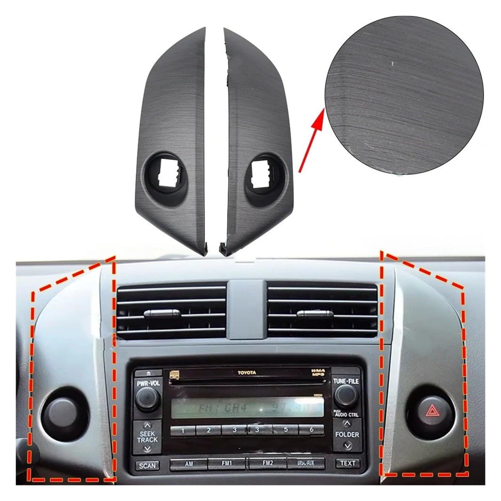 Mascherina Autoradio Cornice Stereo per Toyota per Rav4 2006-2012 Centro Cruscotto Pannello Air Vent Radio Finestra Trim Prada Grigio Grano Legno Accessori Plastica CD