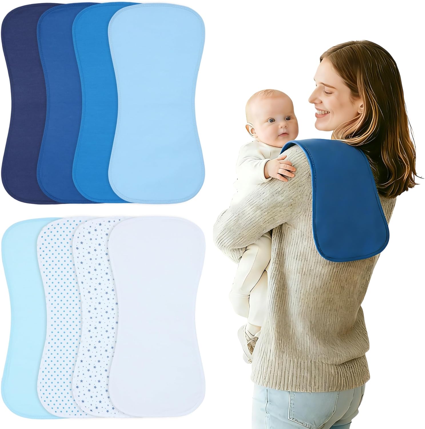 Waterproof Baby Burp Cloths 8-Pack - 4-Layer Super Absorbent Fabric, Extra Soft Plush Spit Up Rags for Newborns Infants, Unisex for Baby Boy Girl, Milk Spit Up Infant Towels