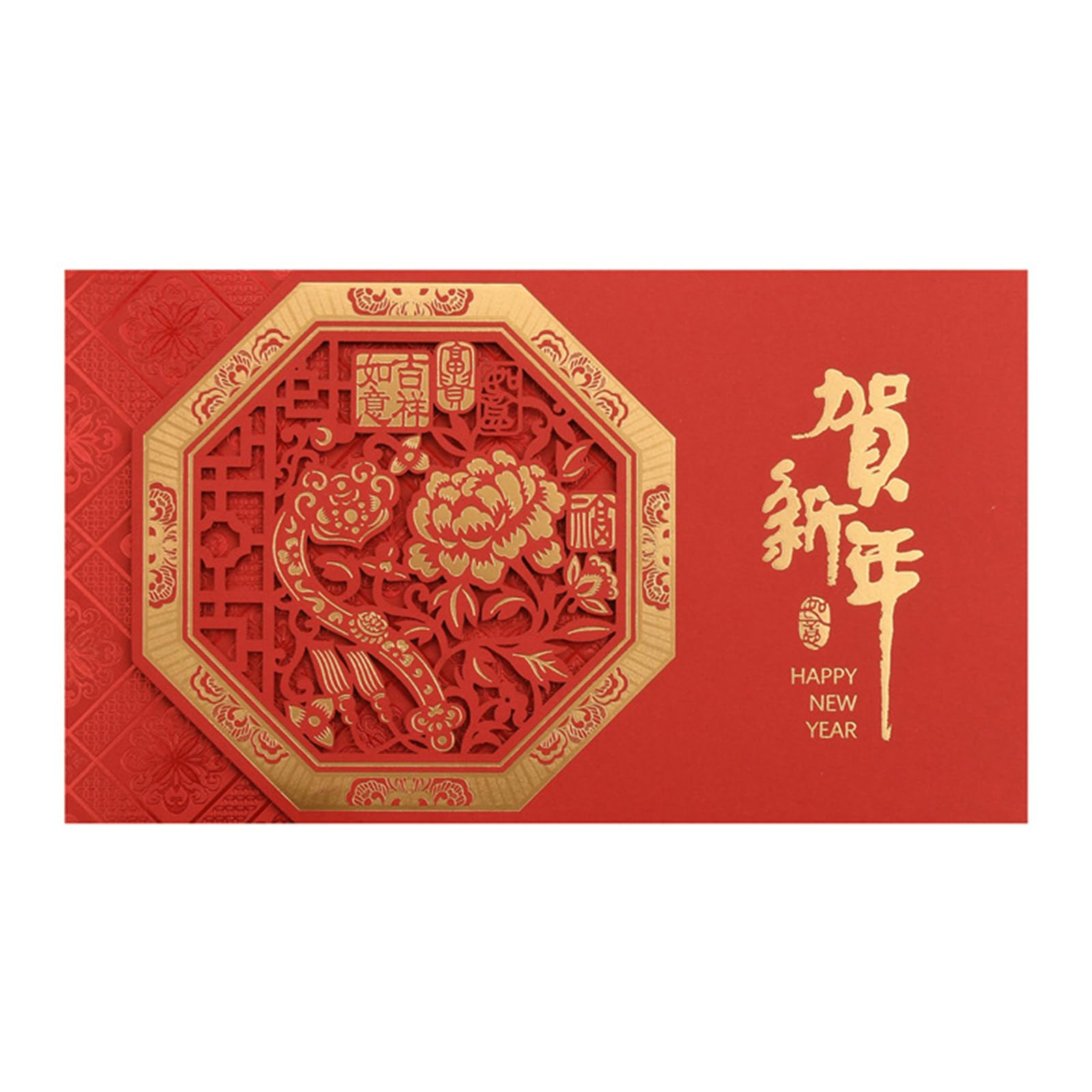 Tsophreniq Happy New Year Red & Gold Horse Year Card With Intricate Carved For Spring Festival Celebrations Elegant Chinese New Year Greeting Card Featuring Horse Engraving & Timeless Cultural Blessings