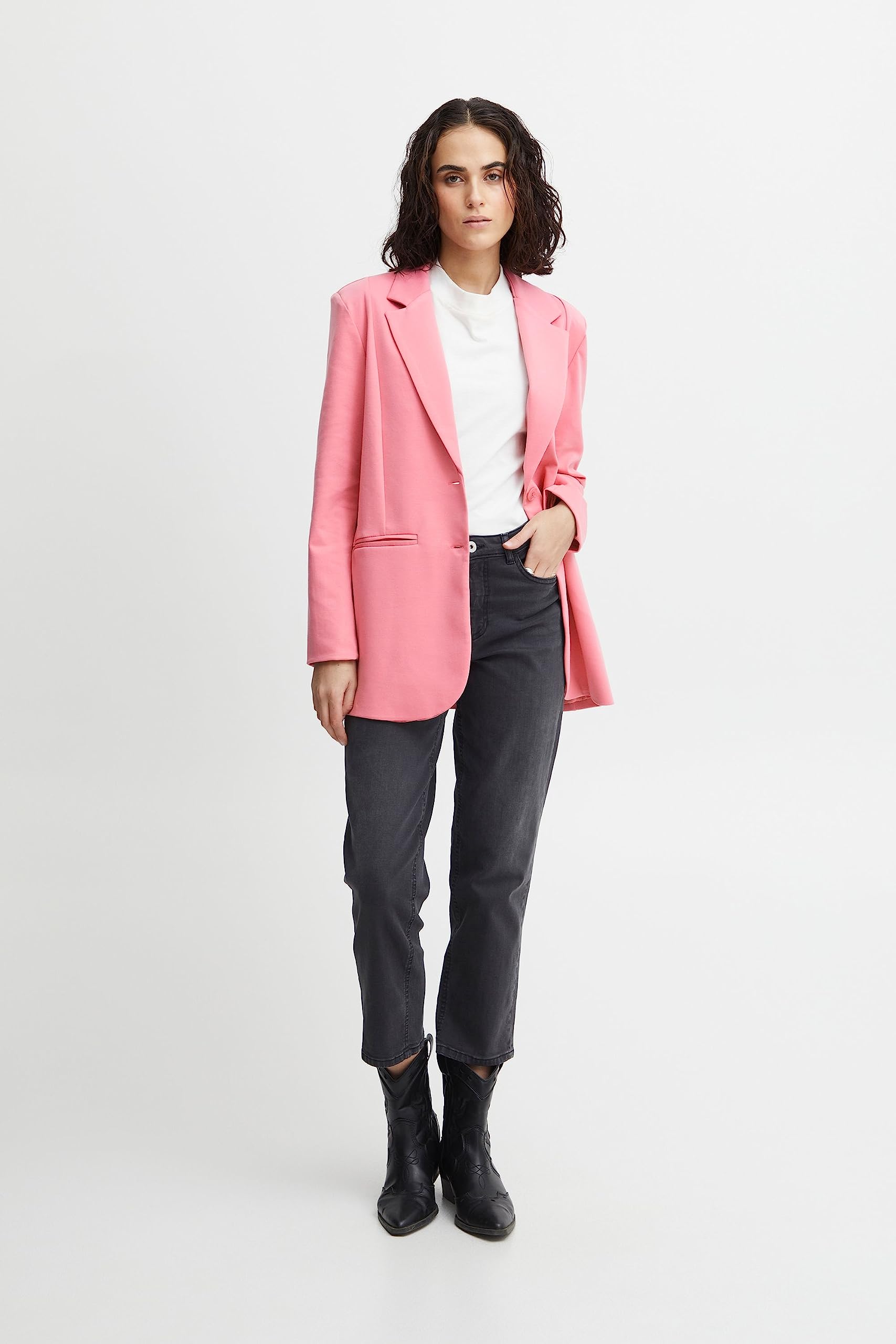 ICHI IHKATE SUS Oversize BL Damen Blazer Longblazer Jacke Long-Blazer mit Knöpfen Stretch und Reverskragen