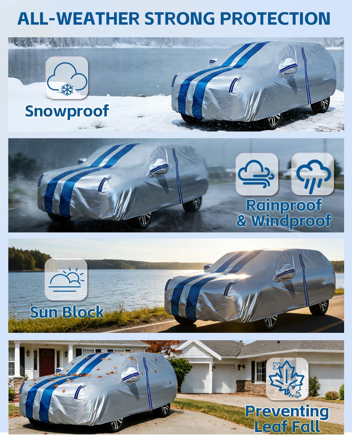 10 Layers Full Car Cover Custom Fit for Jeep Wrangler 2 Dr/Unlimited 2-Door JK JL TJ ect,100% Waterproof All Weather Heavy Duty Car Covers for Rain Sun UV Hail Protection with Door Zipper.