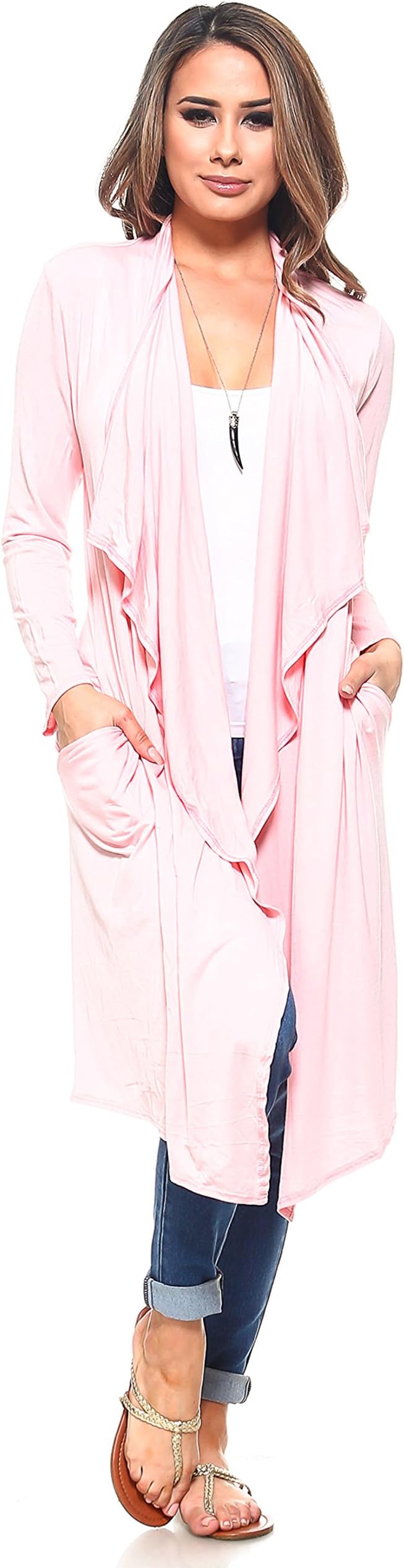 Isaac Liev Women's Drape Front Lightweight Cardigan (Large, Blush)
