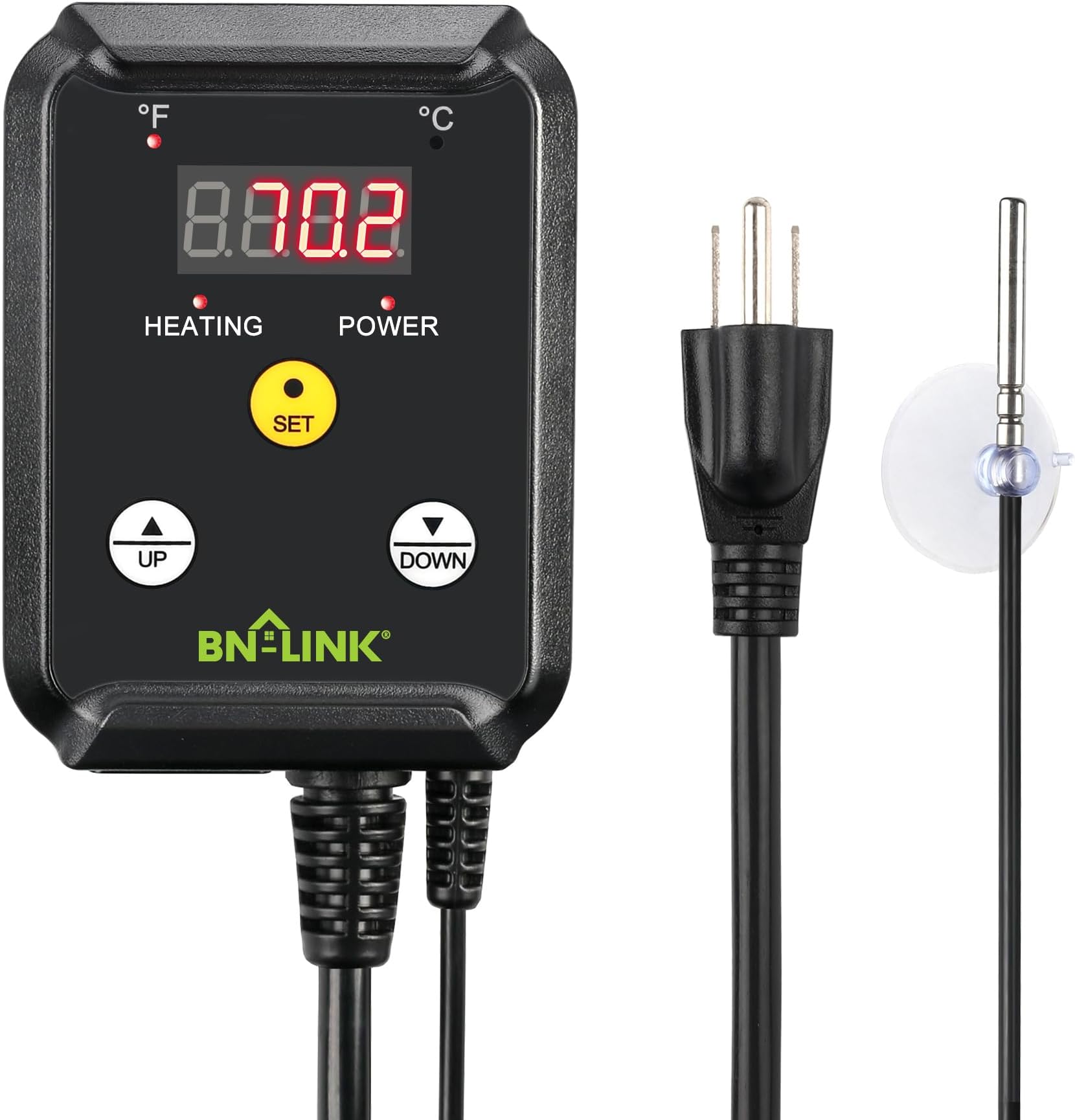 Century T7(H) FBA_BNQ-T7H Digital Heat Mat Thermostat Controller for Seed Germination, Reptiles, 3.15 x 1.69 x 4.70, Black