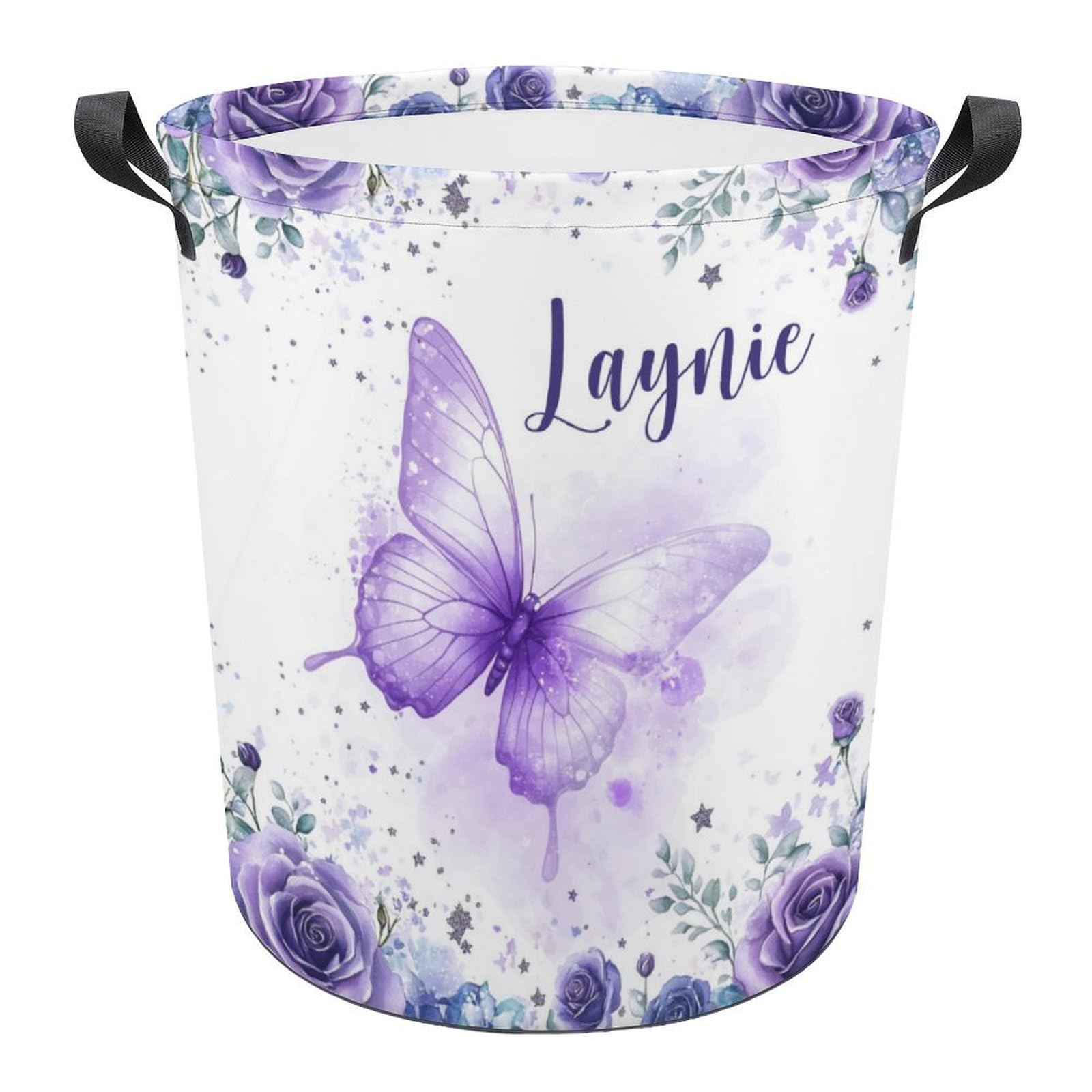 Personalized Butterfly Laundry Basket with Name, Custom Large Dirty Clothes Hamper Storage Basket for Bathroom Bedrooms, Customized Laundry Hamper with Handles for Baby Girls Women