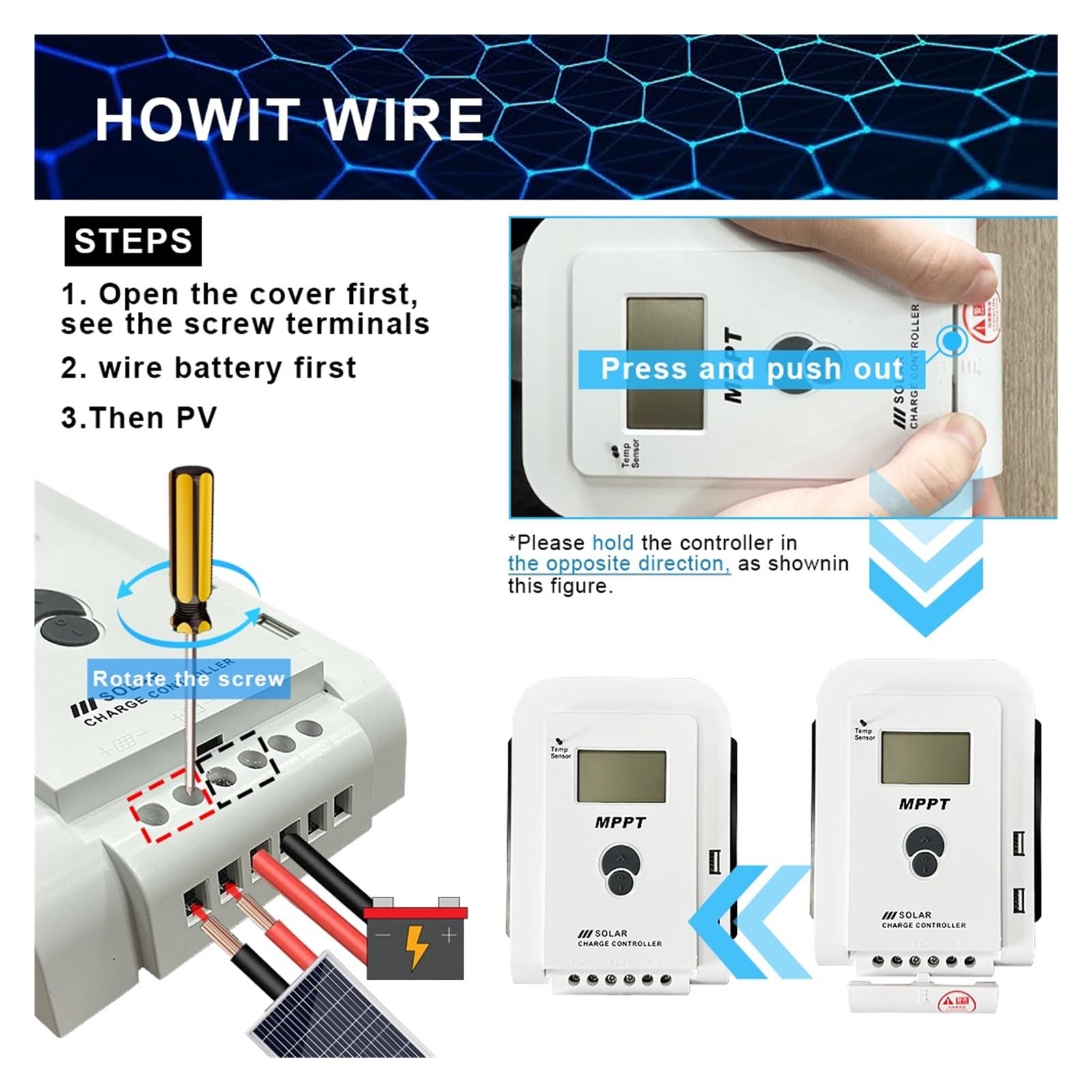 Kontroler ładowania słonecznego, MPPT 12 V/24 V automatyczna praca 40A kontroler ładowarki słonecznej ładowarka baterii regulator panelu słonecznego maksymalne wejście PV 75 V DC