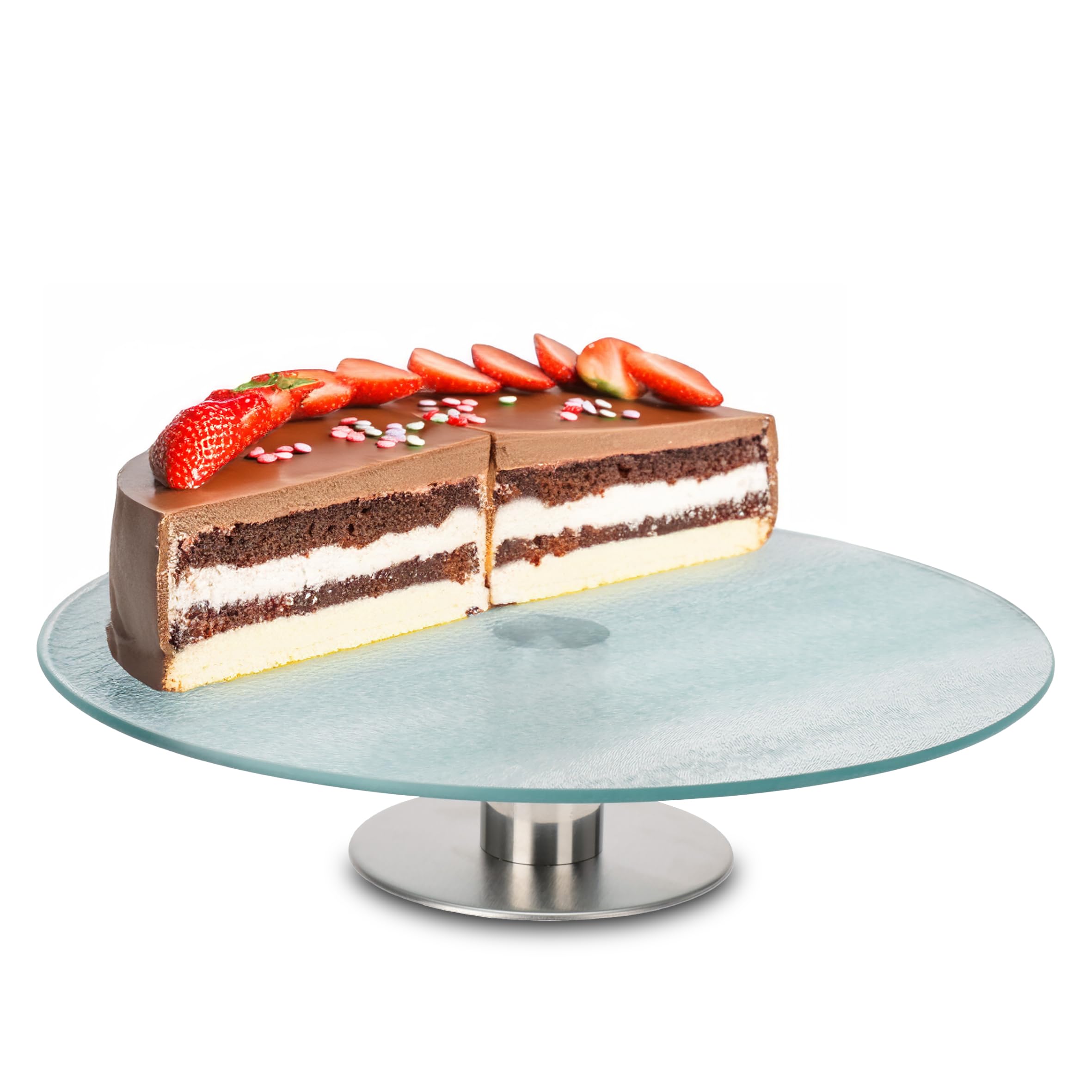 Spetebo Glas Kuchenplatte 360° drehbar - Ø 30 cm - Torten Servierständer mit Metall Fuß