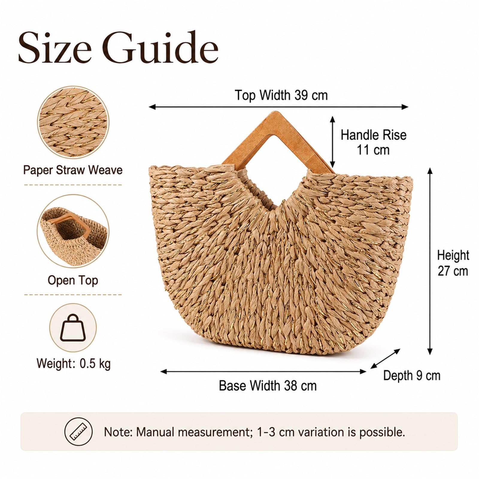 Sac De Plages en Paille,Panier De Plages en Osier,Panier De Plages en Paille,Sac Cabas en Paille,Sac De Shopping Tressé,Sac De Plages en Paille pour Femme Grande Capacité