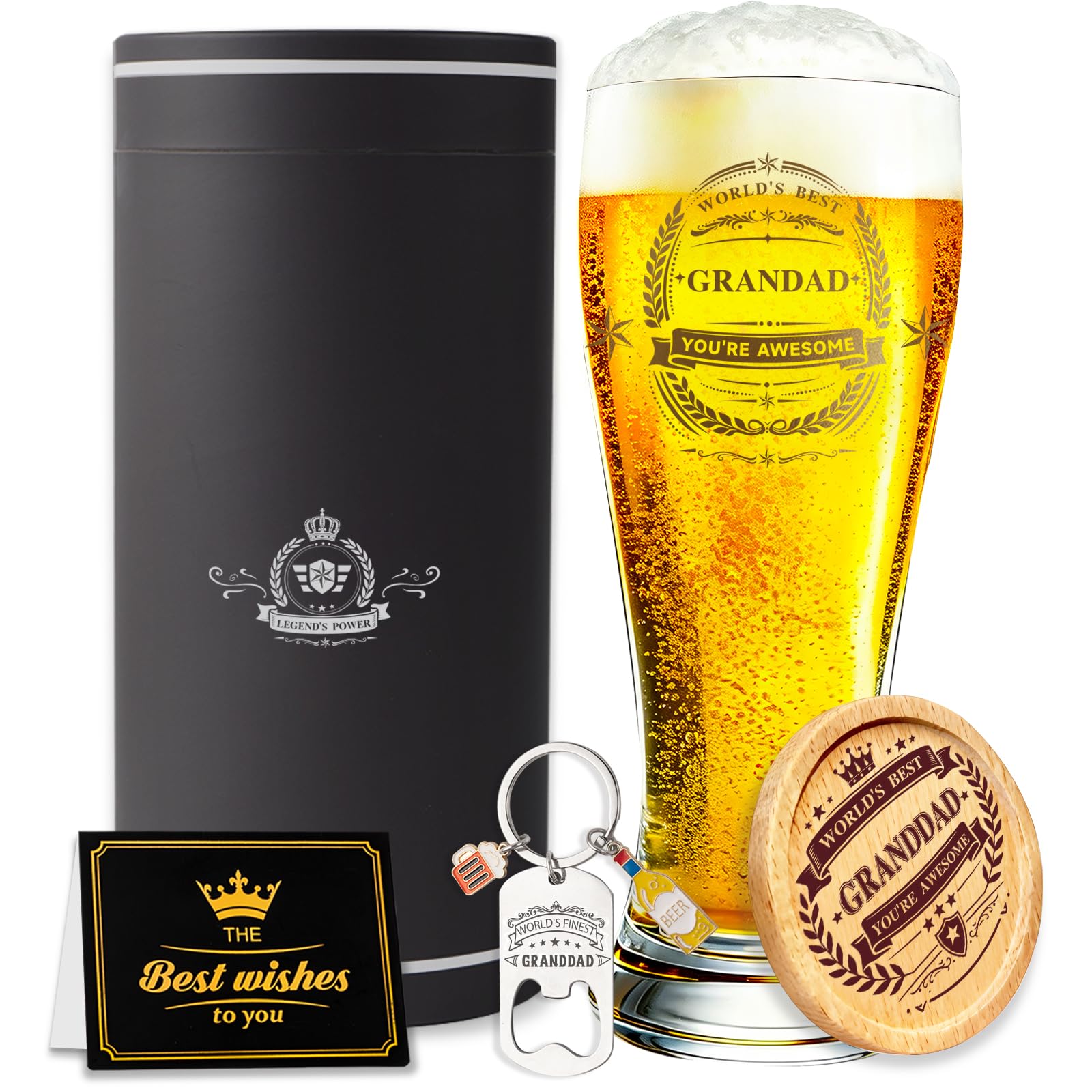 SHXWELL Grandad Gifts, Personalised Beer Glass Gifts for Men, Pint Glass 580ml/20oz Personalised Gifts for Grandpa, Beer Gifts for Men, Grandad Birthday Gifts from Grandchildren