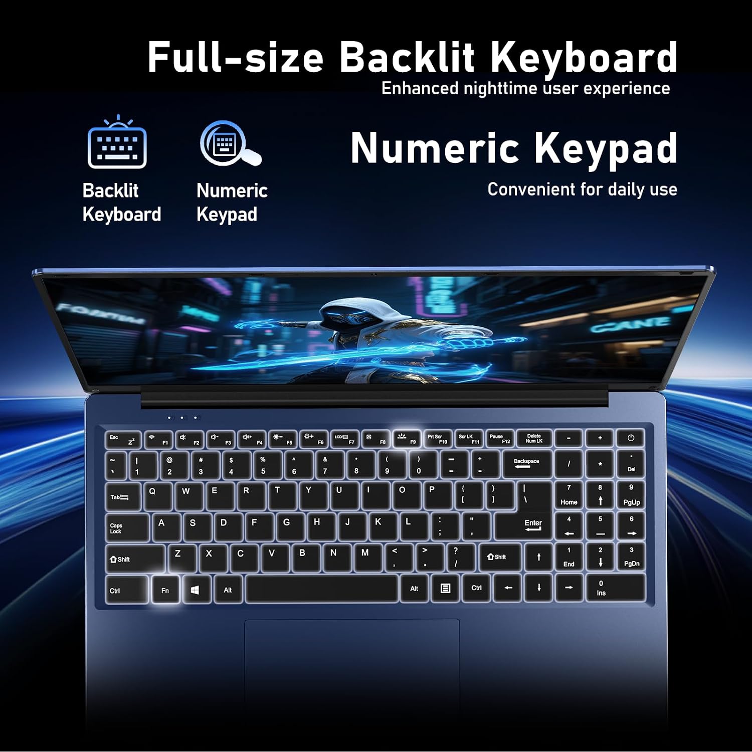 Gaming Laptop, 16 inch Laptop Computer 2026 with Window 11 Pro, 16GB RAM 1TB SSD, Int 13th Gen N150 Processor(up to 3.6GHz), Backlit Keyboard, Mini HDMI, FHD 1920 * 1200, Office 365, Dark Blue - 5