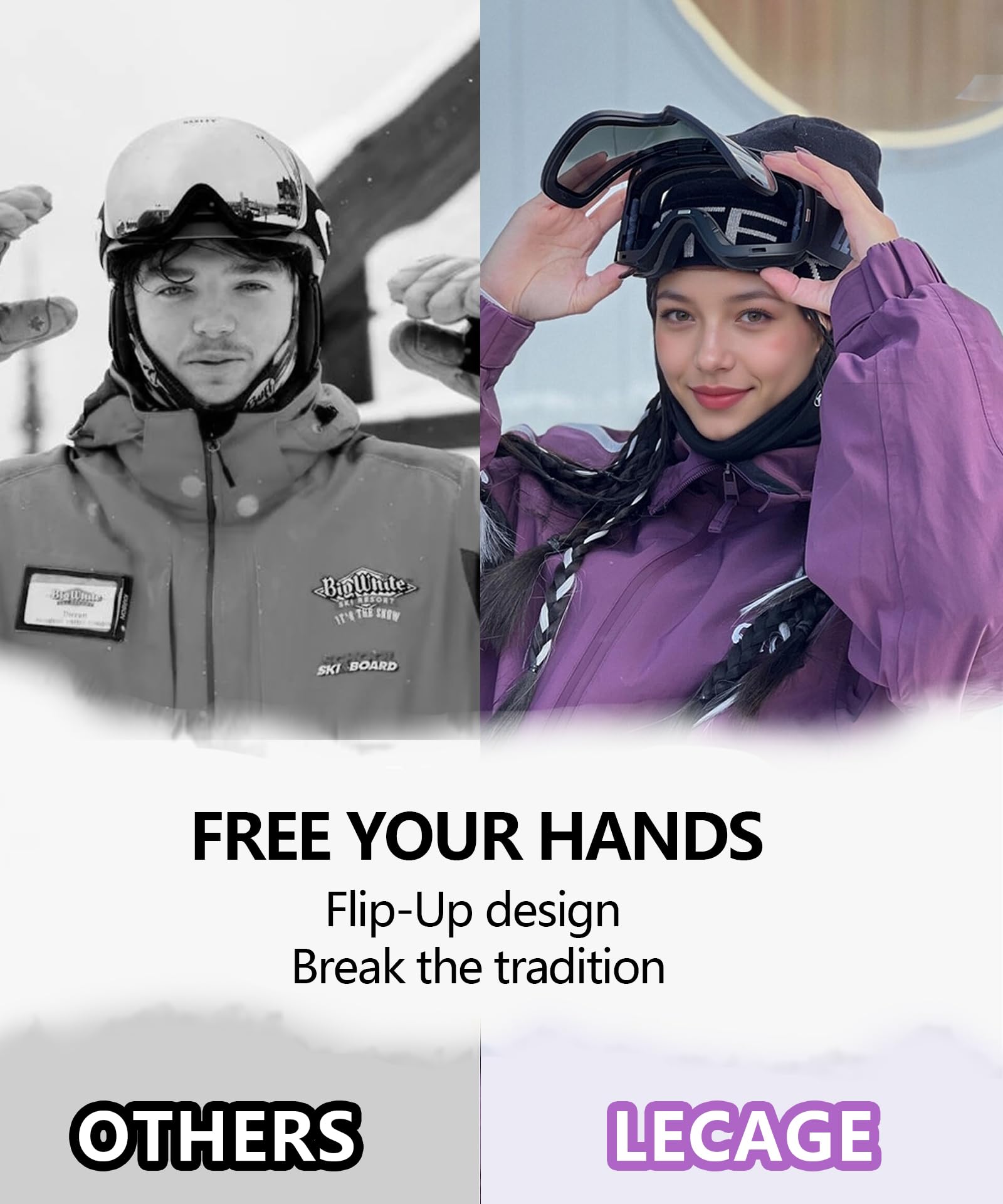 Lunettes de ski modulables sans monture avec lentille magnétique interchangeable, protection UV anti-buée pour homme et femme