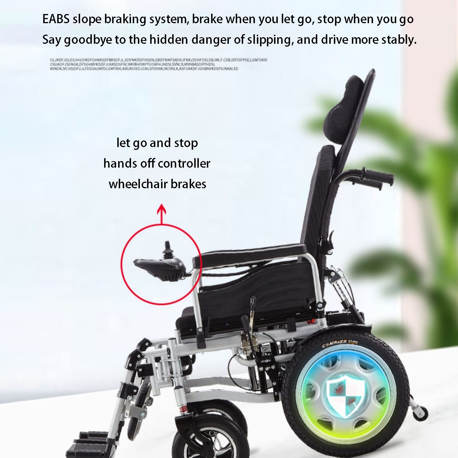 Silla de ruedas eléctrica plegable todo terreno, motor de 500 W, diseño antivuelco, control de palanca de mando de 360°, apta para personas mayores, sin mantenimiento