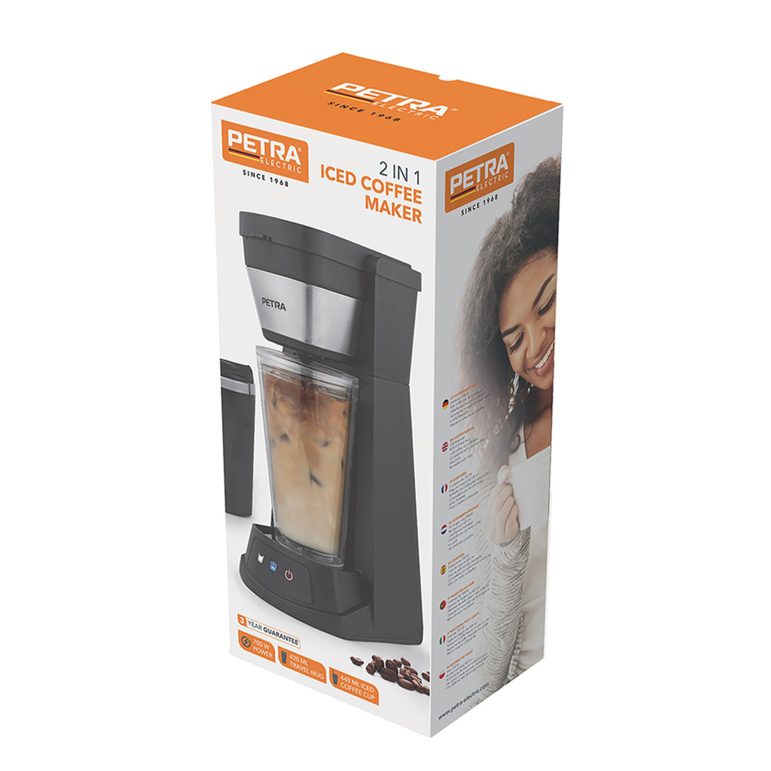 Petra Machine à Glacé 2 en 1 Café Espresso Frío 700W PT6214VDE Compatible Café Moulu Dosettes Tasse 420ml Gobelet 440ml
