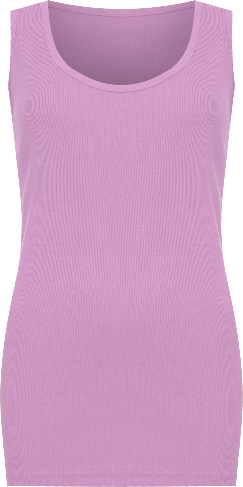 WearAll Plus Size Womens Plain Ribbed Ladies Sleeveless Scoop Neck Vest Top - Lilac - 26-28