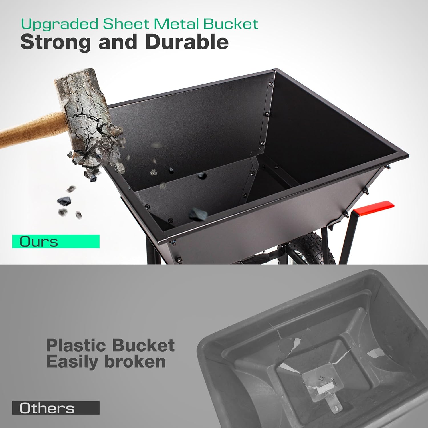 Suchtale Tow-Behind Broadcast Spreader, 130 lbs Capacity, Heavy Duty Fertilizer and Seed Spreader with Adjustable Flow Control Lever,10" Pneumatic Tires, Durable Metal Hopper for Various Terrain Type