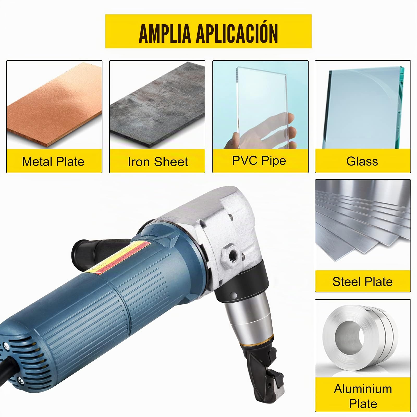 VEVOR Cizalla Nibbler de Metal 4 mm 625 W Giratorio 360º Cizalla de Punzonadora Eléctrica 1000 RPM Cizalla Eléctrica de Aleación Metálica para Chapa Metálica, Acero, Cobre, Aluminio, Plástico y Vidrio