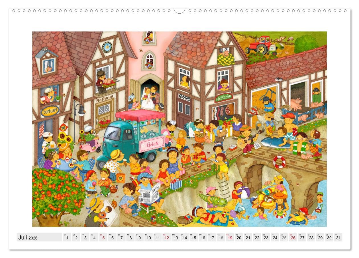 Meine kleine Wimmelwelt (hochwertiger Premium Wandkalender 2026 DIN A2 quer), Kunstdruck in Hochglanz: Lustige Wimmelbilder für Kinder (CALVENDO Spass)