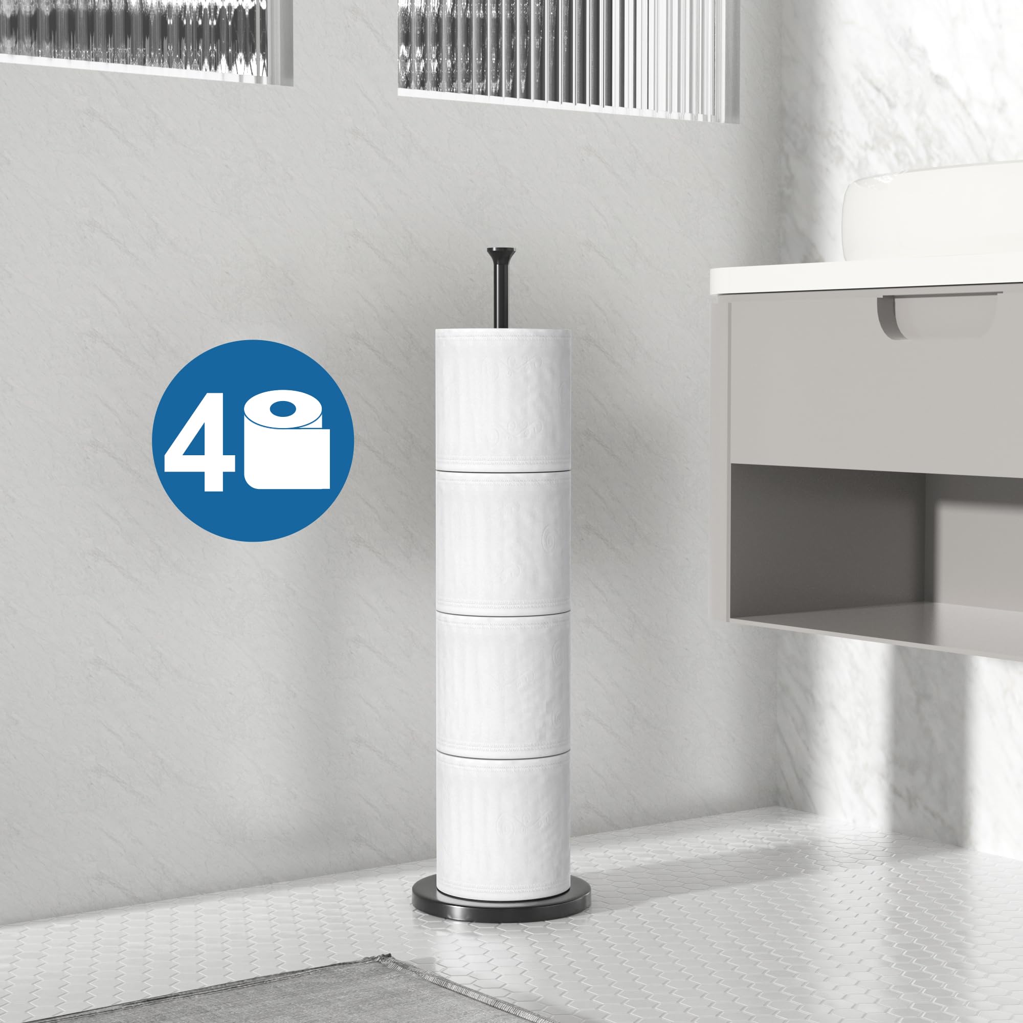 Toilet Roll Holder Free Standing: Black Toilet Paper Storage Holder Stand for 4-6 Spare Rolls - Bathroom Toilet Roll Dispenser - Image 2