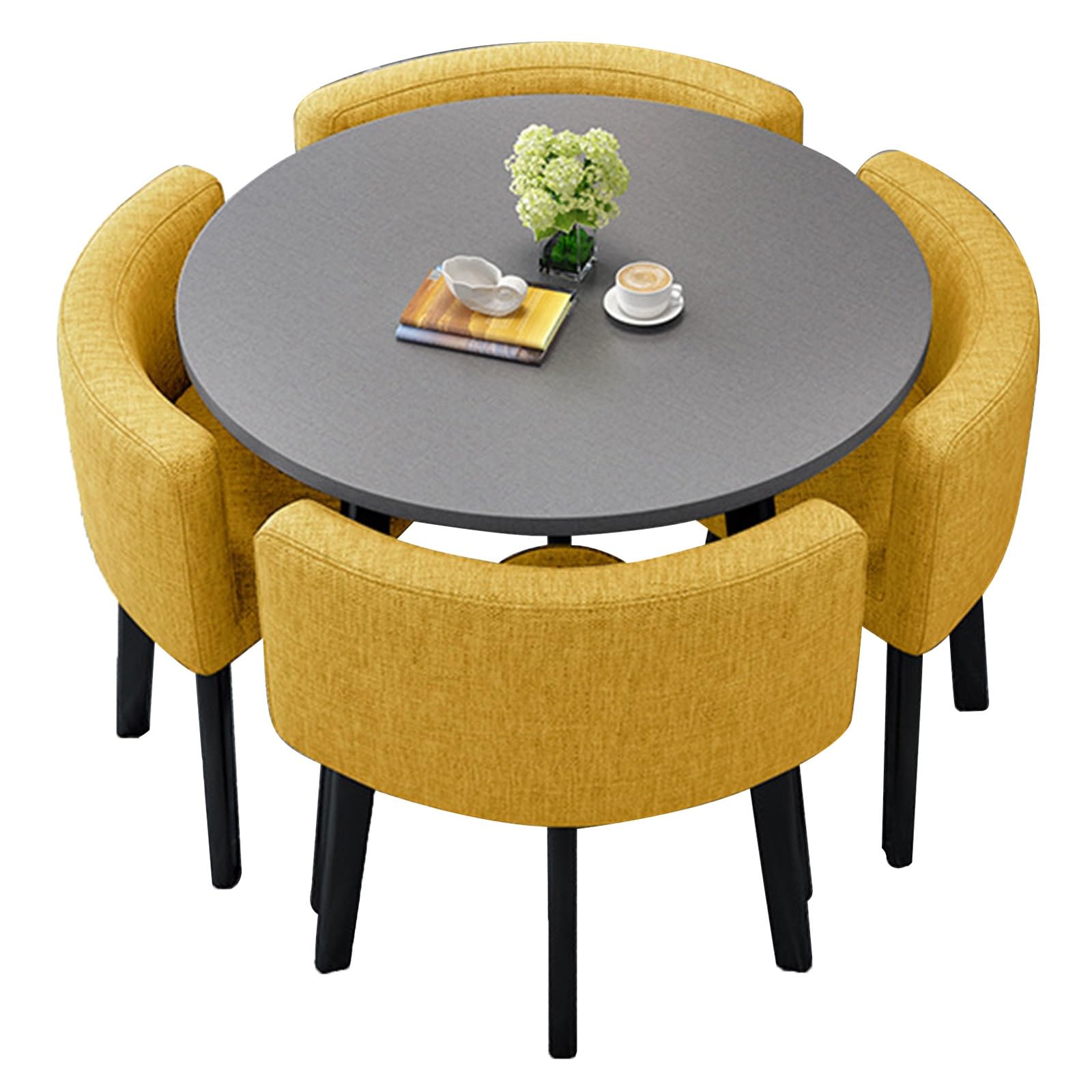 AYCDL 31.5in Round Dining Table Set with 4 Chairs for Office Meetings Conference Rooms and Garden Breakfast Bar Fur,Yellow-70cm/27.5in