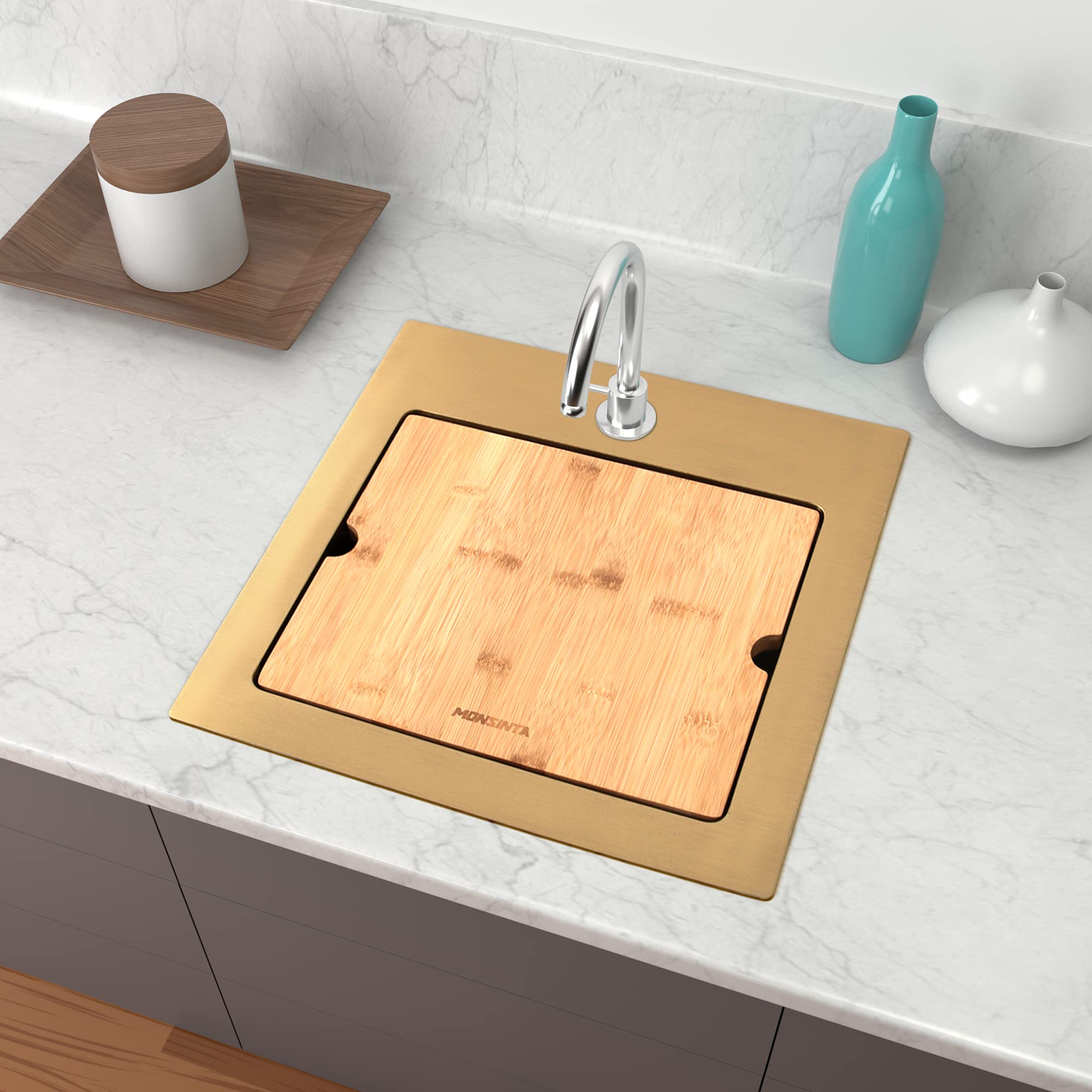 MONSINTA Gold Bar Sink, Top Mount Bar Sink, 15" x 15" Small Single Bowl