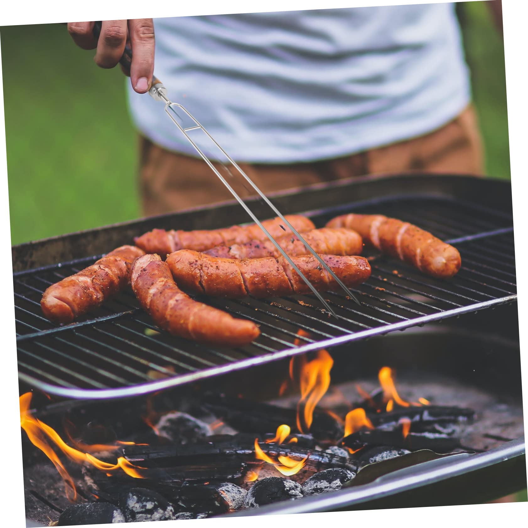 Forchette Per Barbecue in Acciaio Resistente 6 Pezzi Con Manico in Legno, Bastoncini Per Arrostire Riutilizzabili Per Campeggio e Grigliate All’aperto, Antiruggine e Lavabili in Lavastoviglie