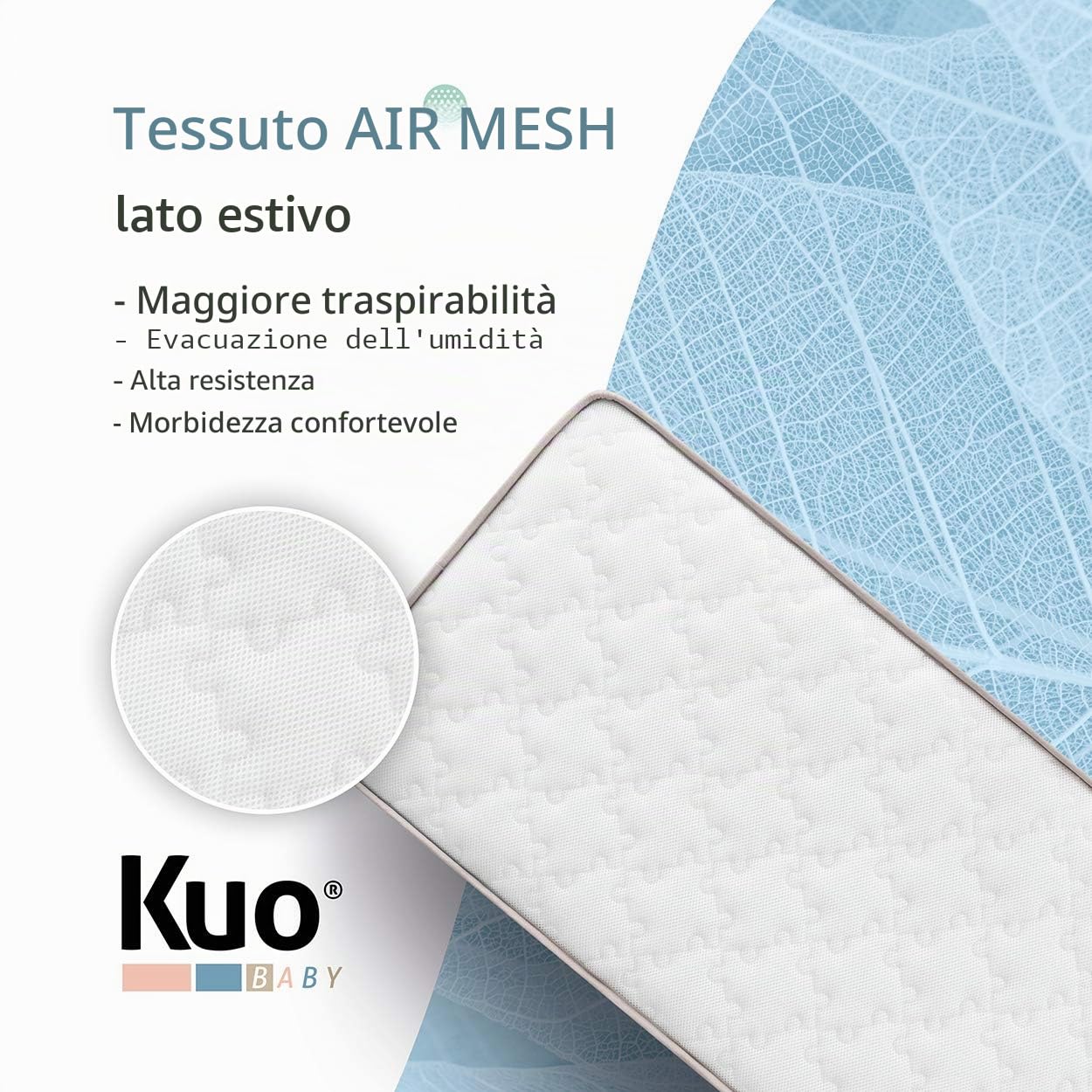 KUO KUOBaby - Materasso per Lettino Mowgli | Cotone, Fibra di Cocco e Molle Bonnell | 137 x 67 cm