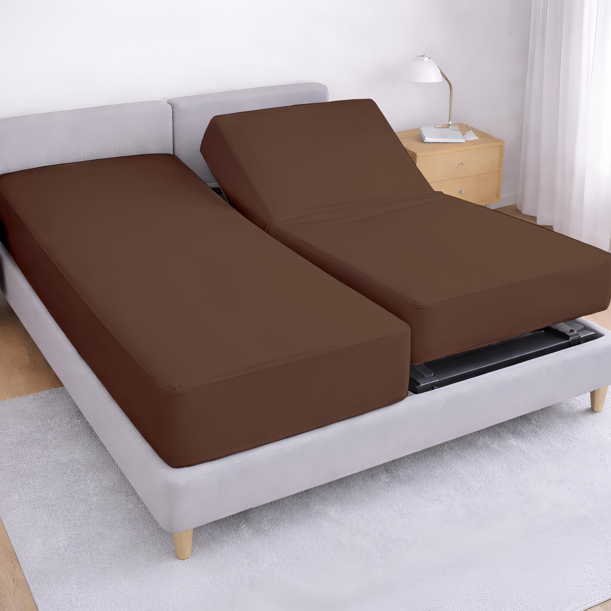 Split King Size Fitted Sheet-Premium Hotel Quality - Fitted Sheet Only - Adjustable Bed Fitted Sheets-15 Inch Deep Pocket Fitted Sheet-Chocolate Bottom Sheet-Ultra-Soft Microfiber Fitted Sheet only — image 1