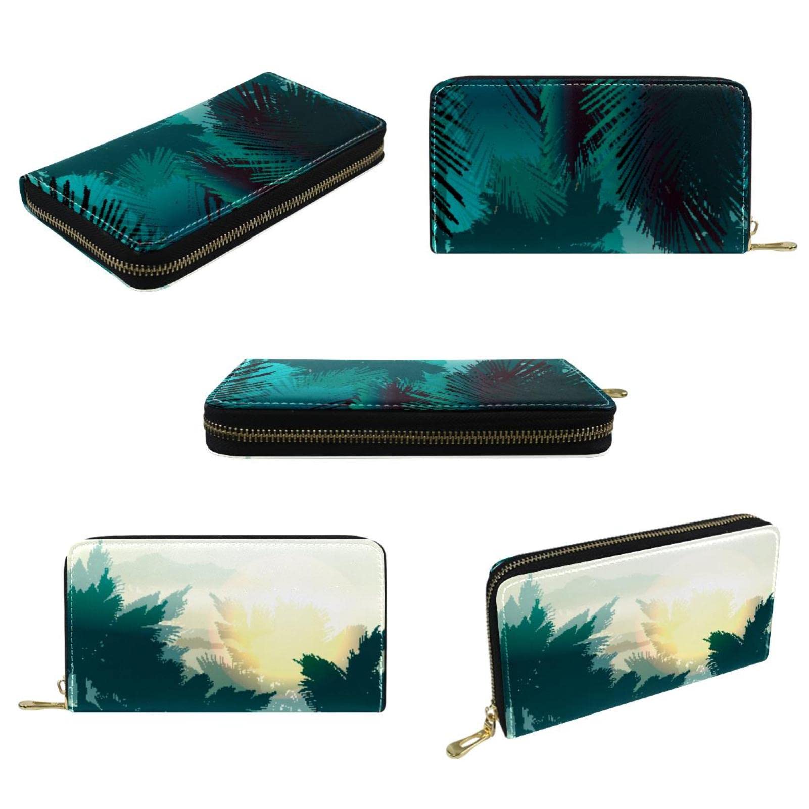 Cartera de cuero con cremallera larga con patrón de plantas, Varios colores, 20.5x2.5x11.5cm/8.07x1x4.53 in, Classic