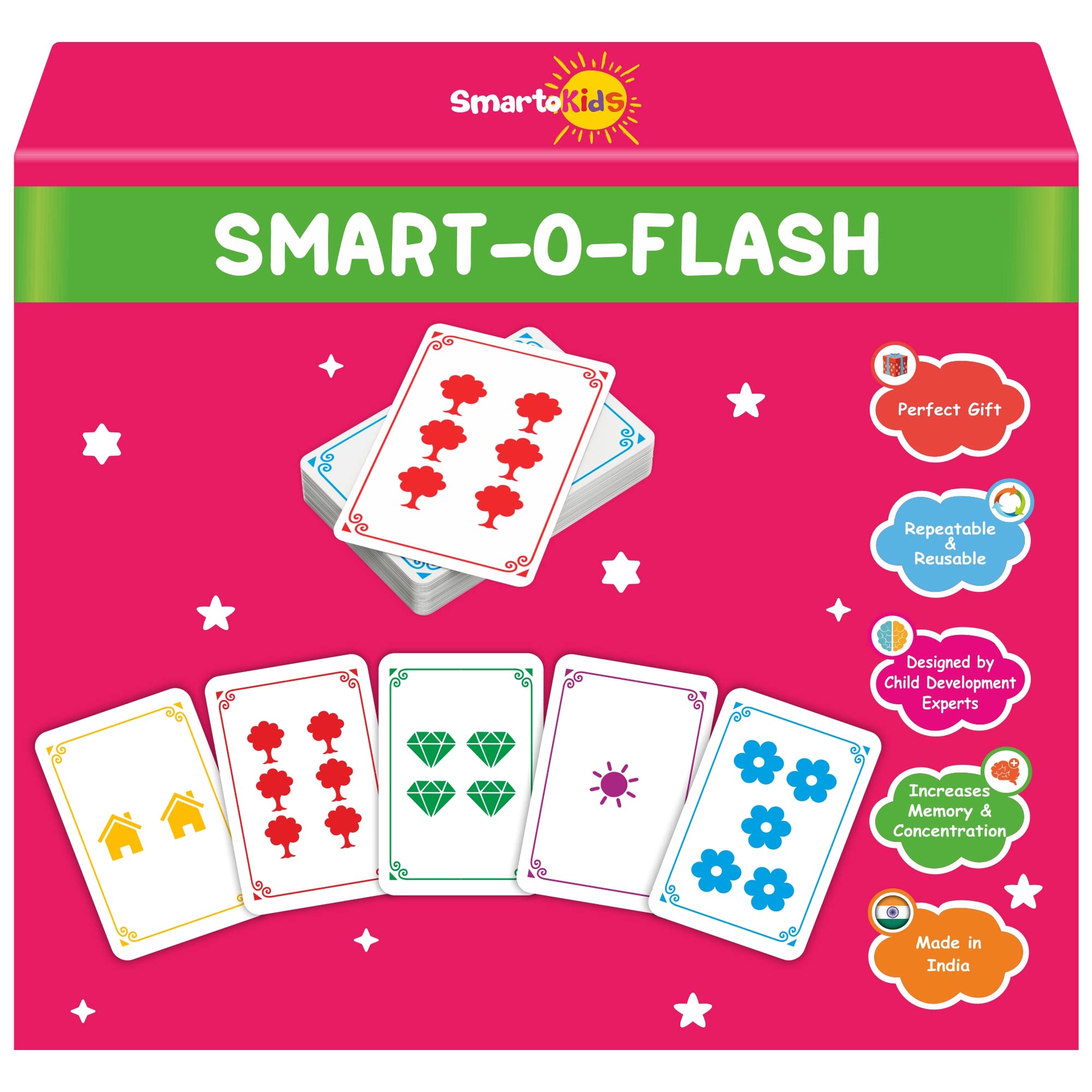 SmartoKids Smart O Flash Multicolor Card Games for Kids - 55 Cards - Fun and Intellectual Game for 4, 5, 6, Year Old Boys and Girls up to 12 Year.