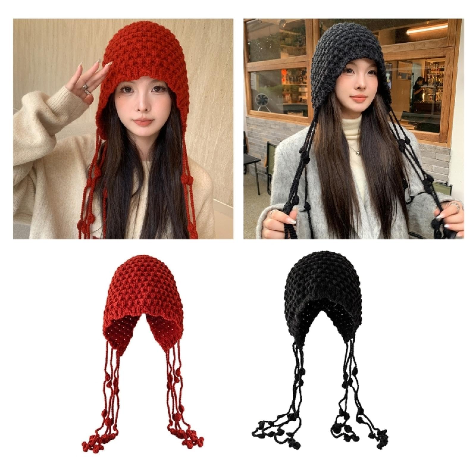 Strickmützen Hüte Mützen Caps Beanie Handgemachte Strickmütze Damen Quasten Hüte Skullies Mützen