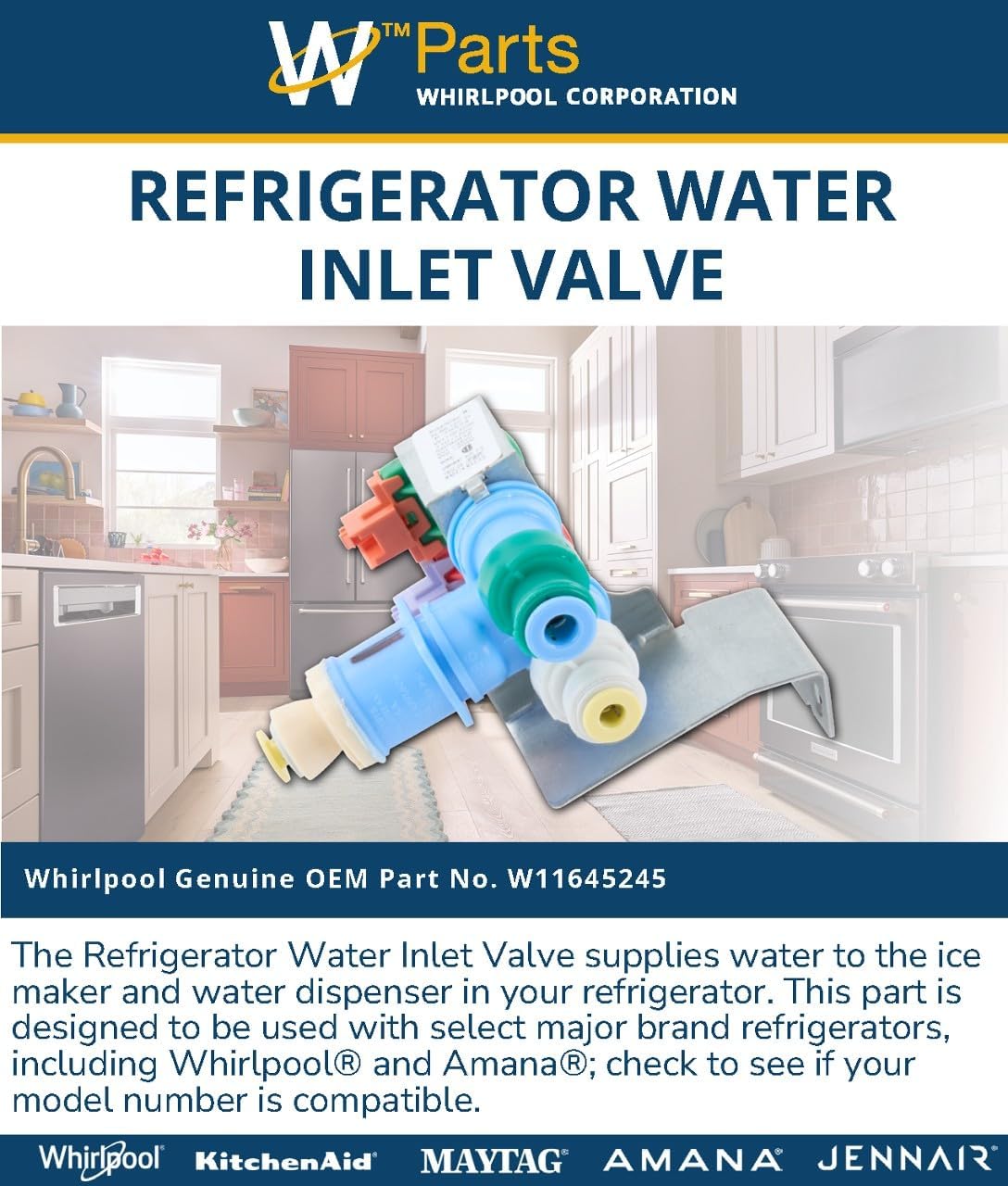 Whirlpool W11645245 OEM Refrigerator Water Inlet Valve