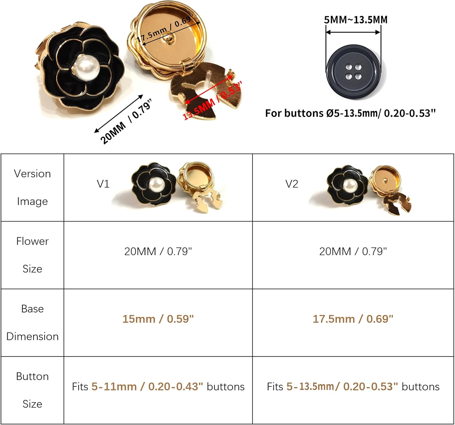 Button Covers for Women Blouses Men Cufflinks with Camellia