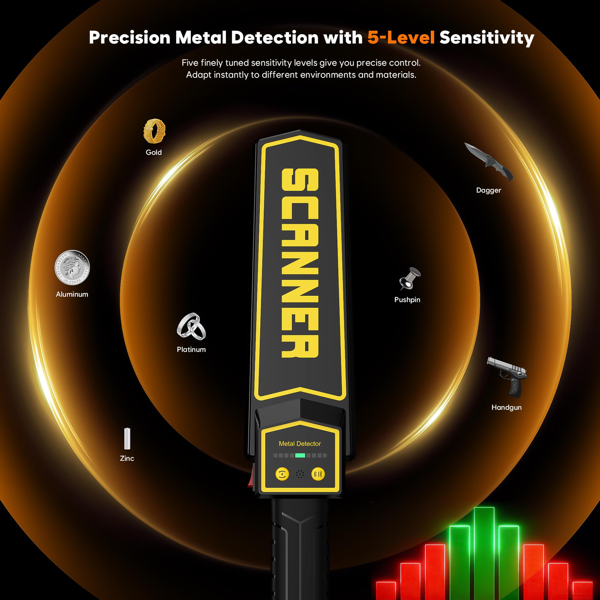 Detector de metales de mano, varita de seguridad de sensibilidad, detector de metales para carpintería, buscador de uñas portátil, detector de metales de madera para troncos, arma, 3 modos, detección