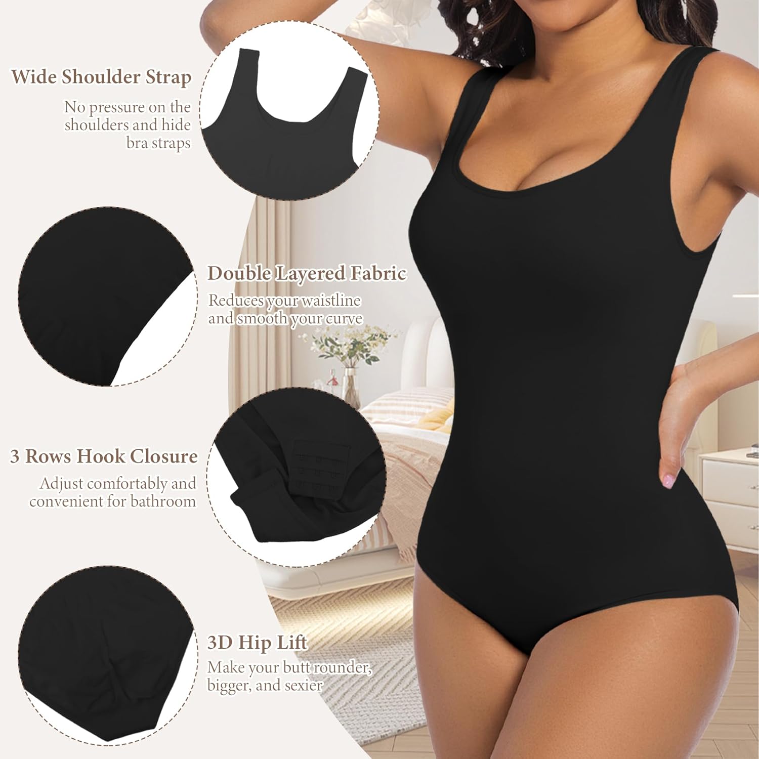 ONEW Shapewear Bodysuits Tummy Control Body Shaper Seamless Waist Trainer for Women Scoop Neck Going out Tops - Image 4