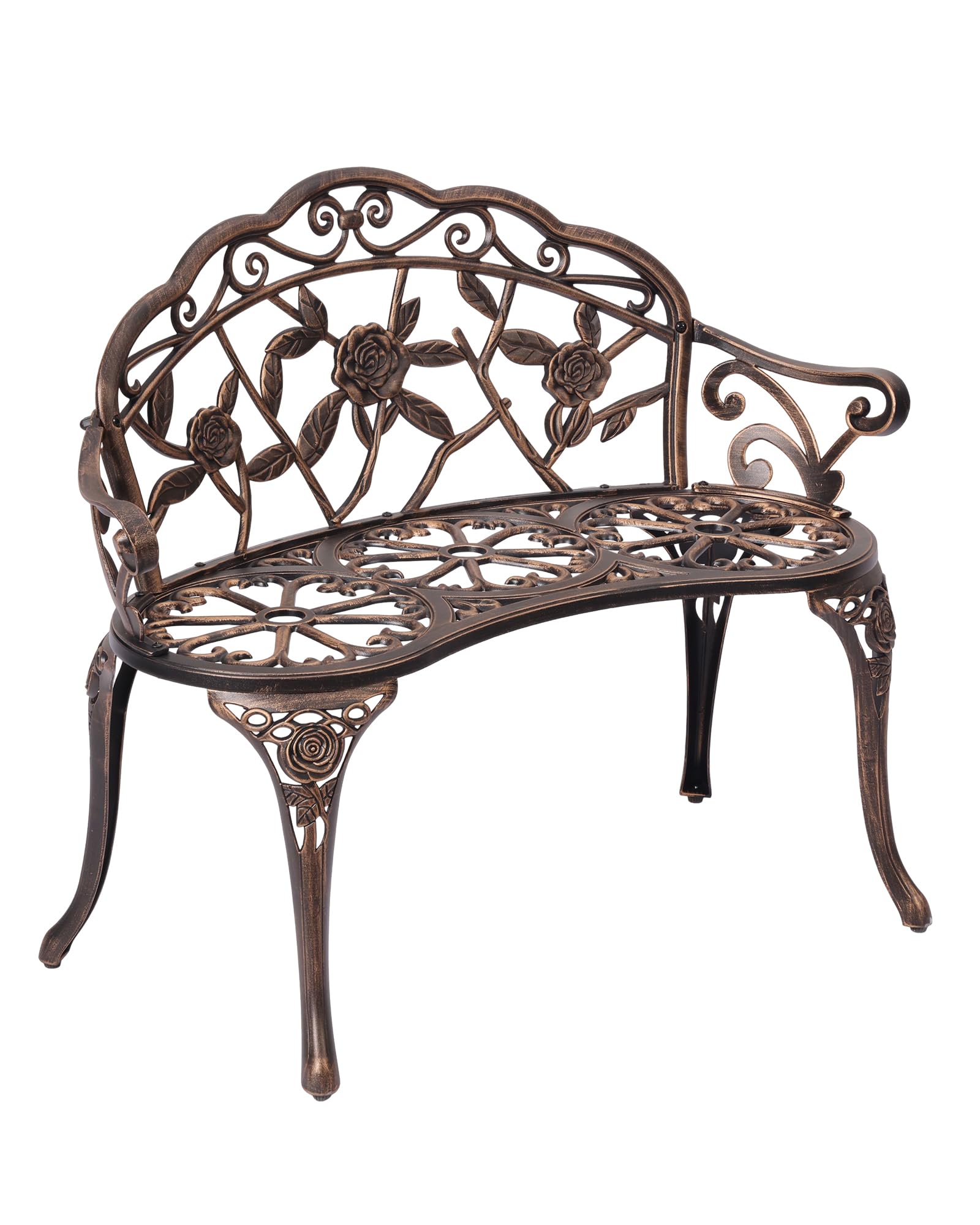 Roomark Gartenbank Metall wetterfest, 2-Sitzer Sitzbank aus Aluguss bis 240kg belastbar, Vintage Parkbank Antik mit Blumenmuster für Garten, Balkon & Terrasse, 91cm Breit, Bronze