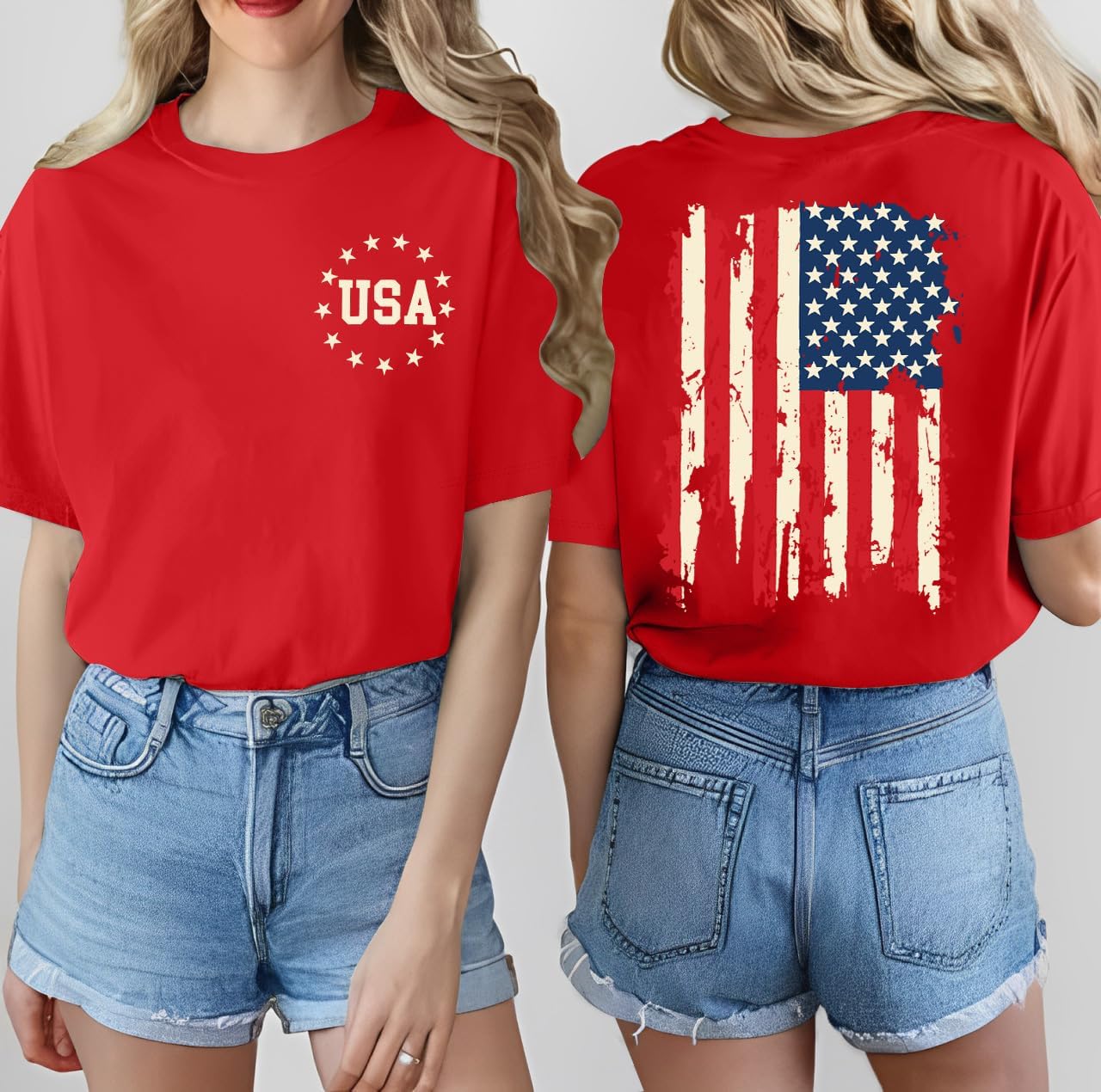 American Flag Shirt Women: Patriotic Shirt USA Flag Stars Stripes Print Short Sleeve T-Shirt 4th of July Tee Tops - Image 2