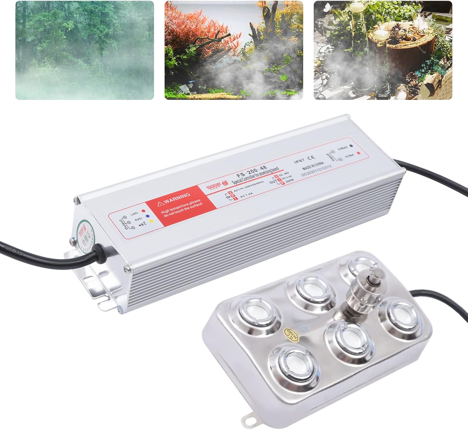 6 Head Ultrasonic Water Pond Fountain Fogger, 200W Mist Maker Fogger Battery Operated, Ultrasonic Mist Maker for Pool, Artificial Landscape, Garden, Coverage Area of 8.2ft