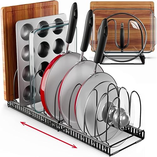 Miniatura 8 de 14 compartimentos, 1 juego compacto de doble estante grande x 1 - Organizador de ollas y sartenes para gabinete - Organizador de tapa de olla para