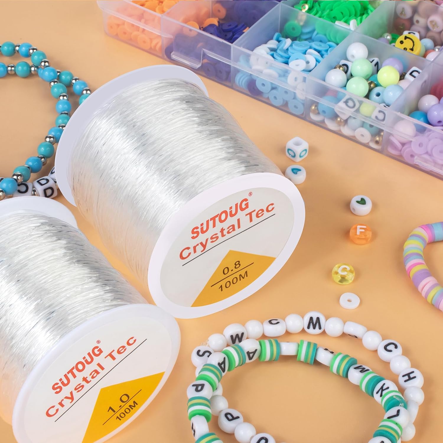 Elastic String for Bracelets, 2 Rolls 0.8mm and 1.0mm Crystal Elastic Cord for Bracelet Beads Jewelry DIY Crafts Bracelets Necklaces White (200M) - Image 5