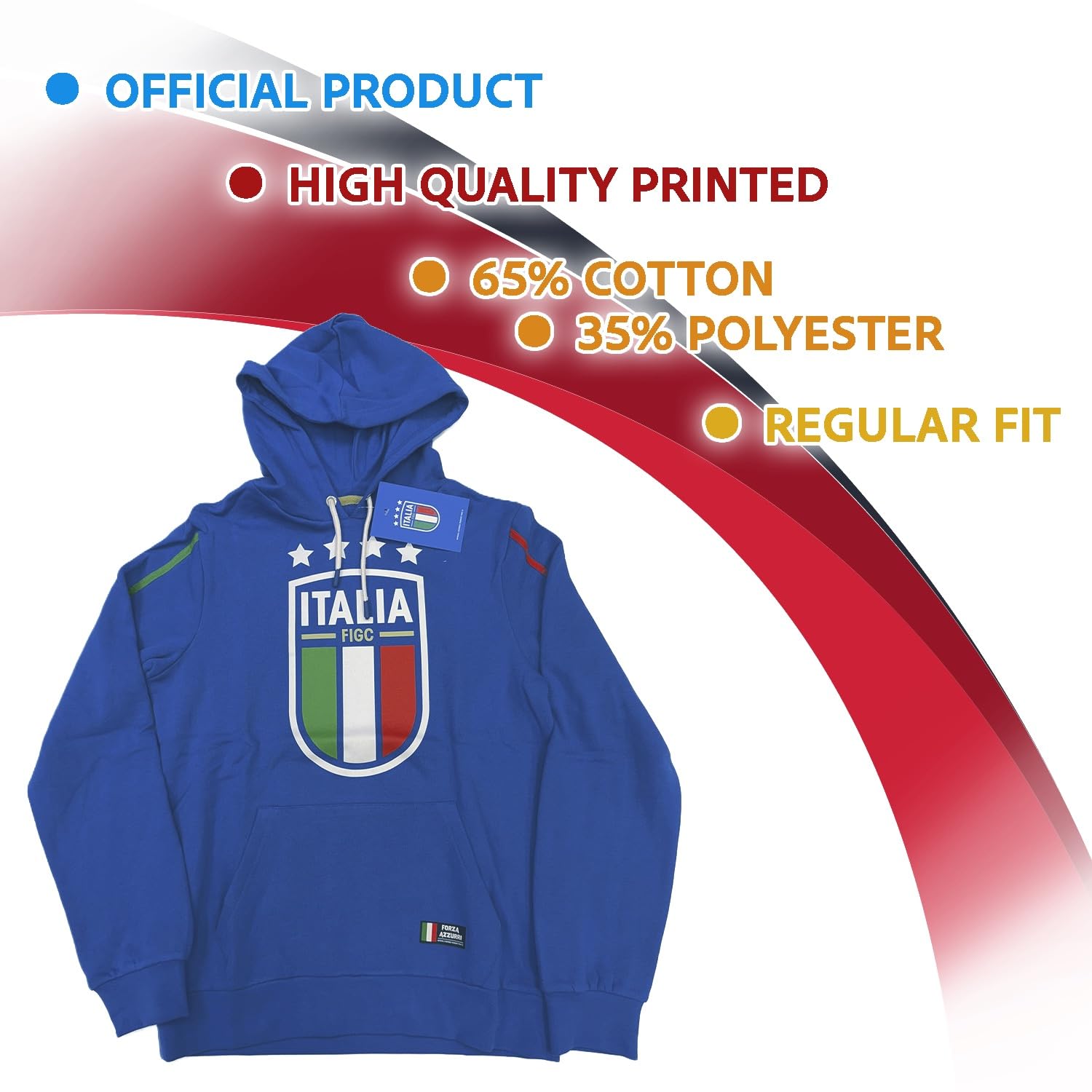 ITALIA FIGC Felpa con Cappuccio Ufficiale - Big Logo. Felpa Uomo in Cotone. vestibilità Regular per Adulto e Ragazzo