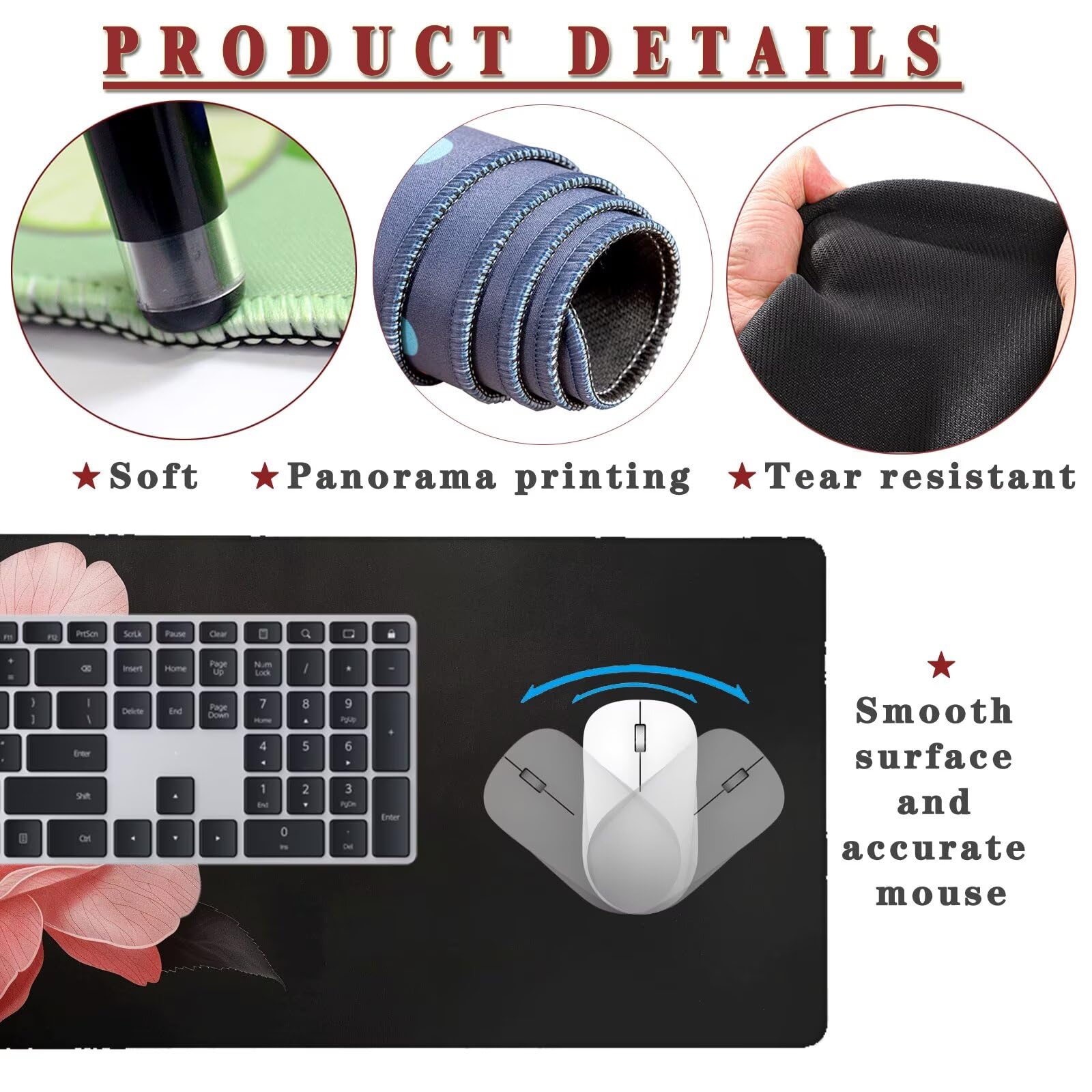 Tappetino per Mouse da Gaming, Tappetino Mouse Pad XXL Grande, Mousepad con Impermeabile e Antiscivolo, Lavabile Sottomano Copri Scrivania, Tappetini Tappeto Mouse Mat 900x500x4mm Tradition (7)