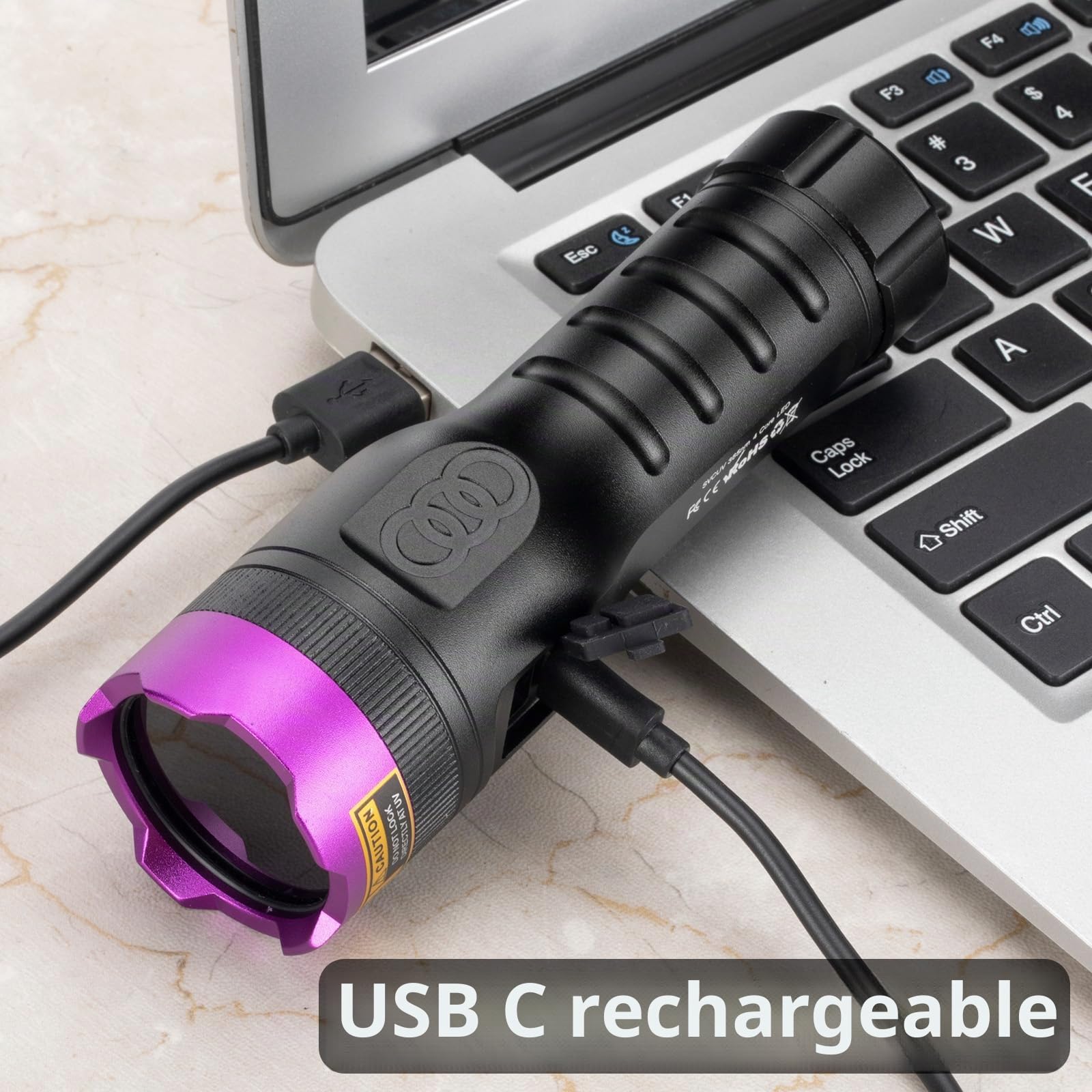 Alonefire SV71 15W Lampe Torche UV LED 365nm Rechargeable par USB Chargement Inversé Ultraviolet Lumiere Noire Détecteur D'urine pour Resine, Minéraux, Ambre avec Lunettes de Protection UV, Batterie
