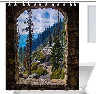 Mountain Shower Curtains Water Resistant The Scenery of The Mountain in Yosemite National Park Bathroom Shower Curtain Set with Hooks Bathroom Décor 60x72 Inch