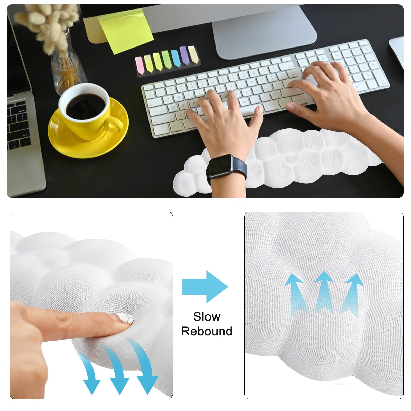 Set Repose-Poignets MoKo En Forme De Nuage - Ergonomique Pour Clavier Et Souris - Anti-Fatigue