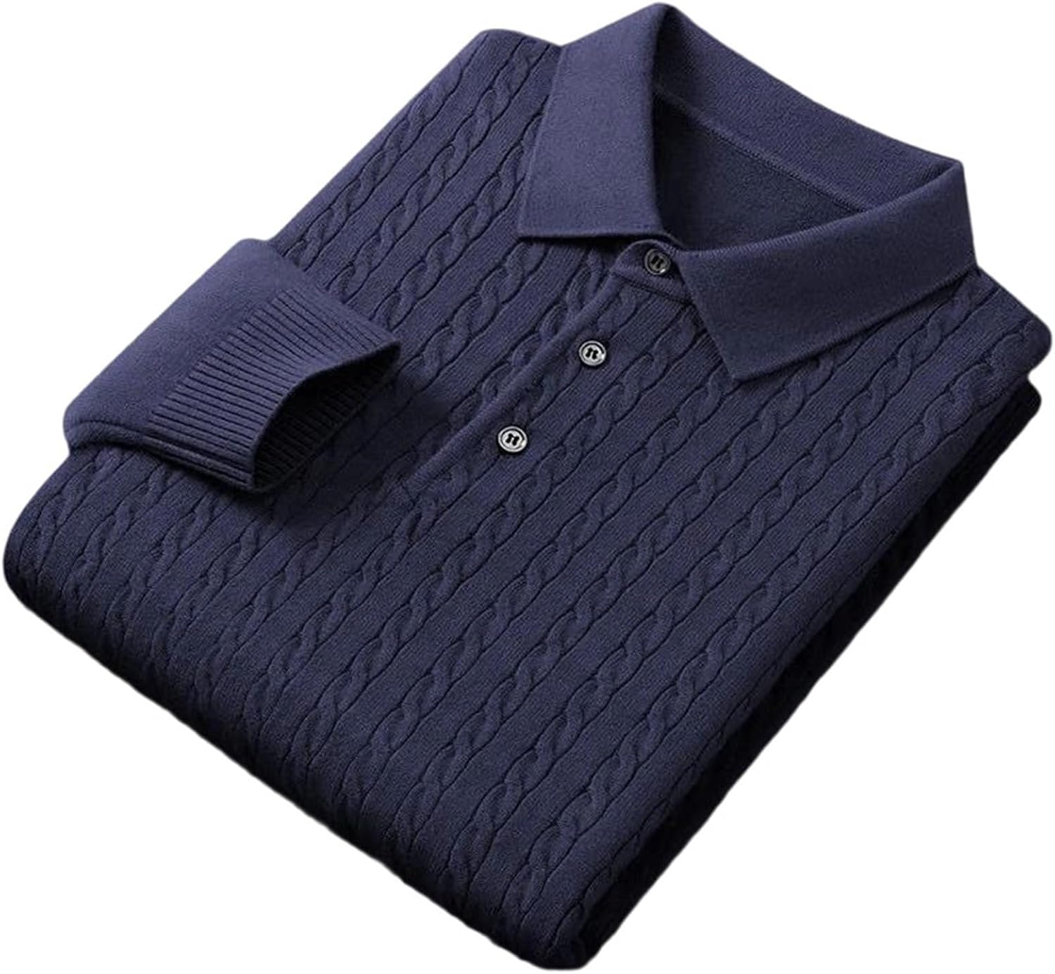 Men's Knitted Pullover Polo Sweaters Long Sleeve Slim Fit Turndown Collar Warm Heavyweight Outerwear Top with Button Placket