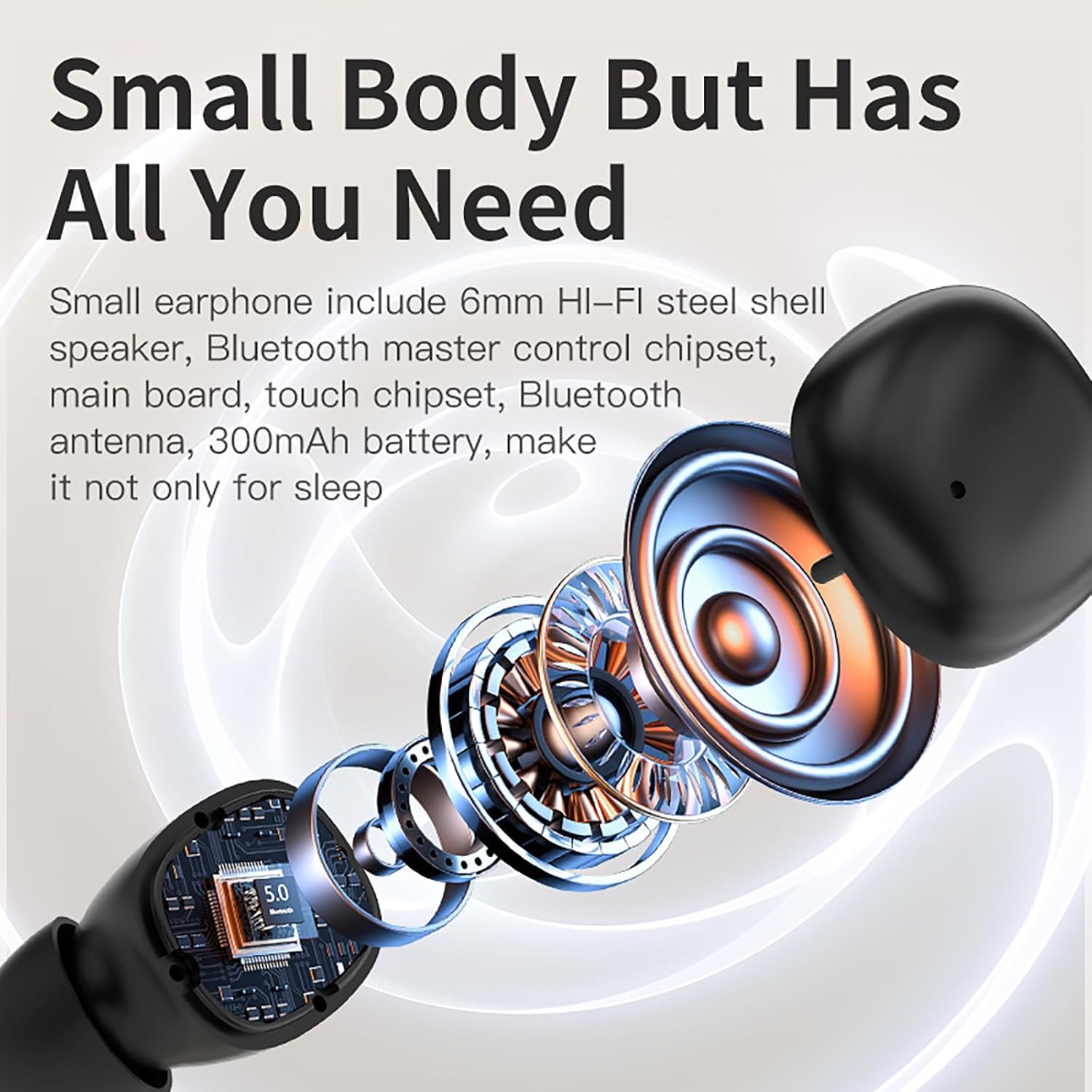 Sleep Invisible Earbuds Wireless Bluetooth for Small Ears Canal, Hidden Earbuds for Work Smallest Sleep Headphones Touch Control 30H Battery with Charging Case for Music, Work, Black