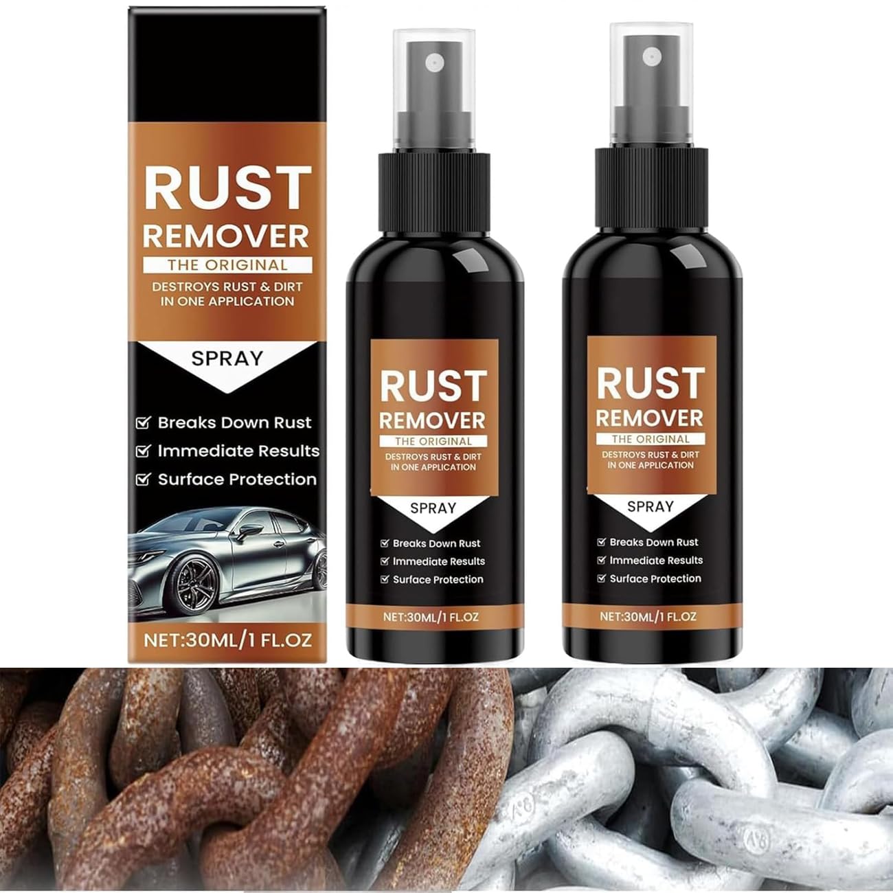 2026 Upgrade Multipurpose Rust Stain Remover, Heavy Duty Metal Cleaner,Fast Acting Heavy Duty Rust Dissolver for Cars, Tools, Bolts & More 2PC