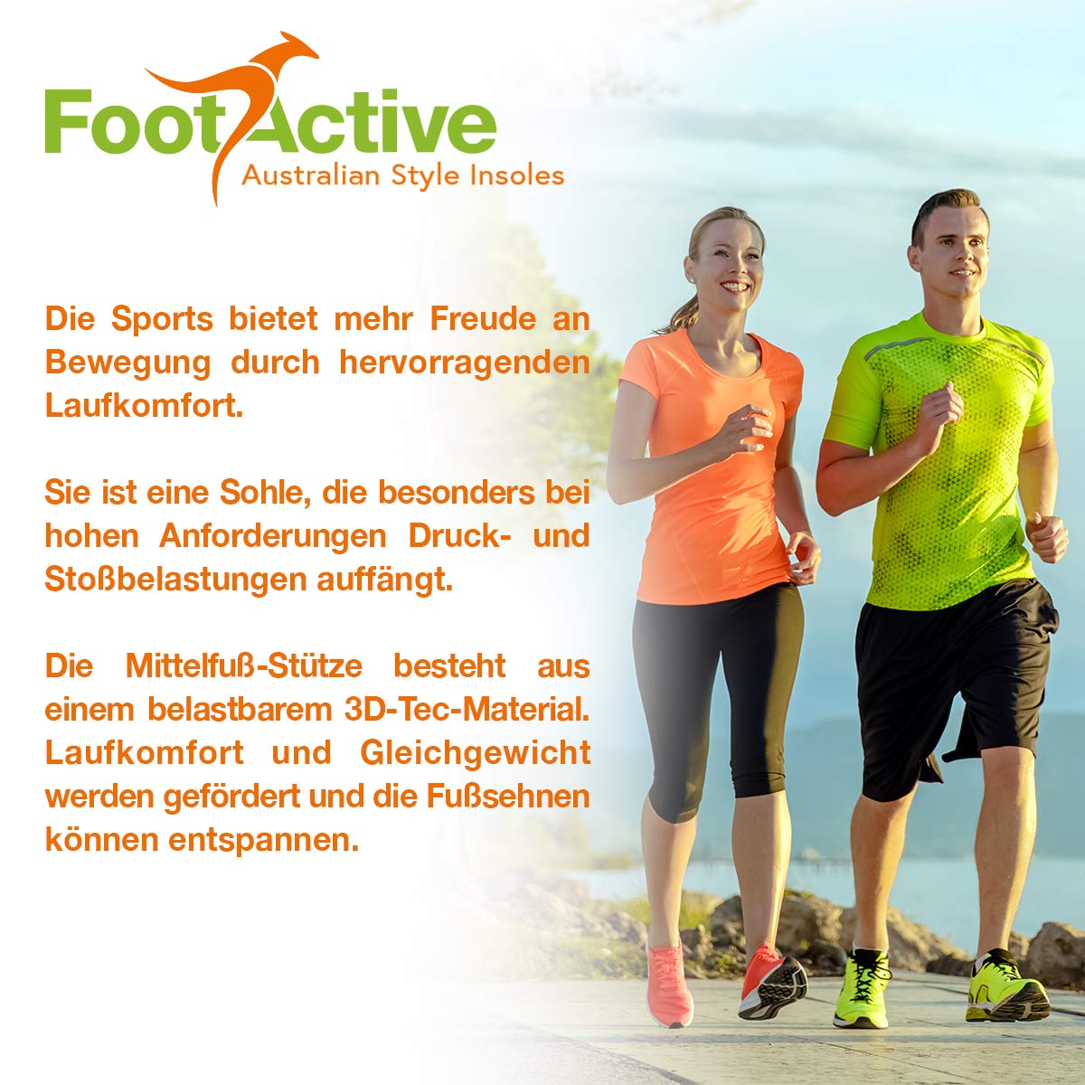 FootActive SPORT - Einlegesohlen für Sport, Freizeit und Alltag! - Stabilität und Polsterung für Fersen, Füße, Knie, Beine und Rücken.