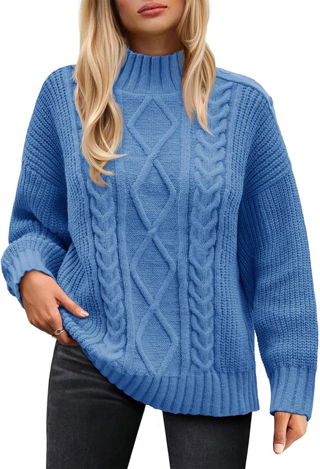 Saodimallsu Womens Oversized Cable Knit Sweaters 2025 Fall Winter Trendy Button Up Turtleneck Chunky Pullover Sweater Tops