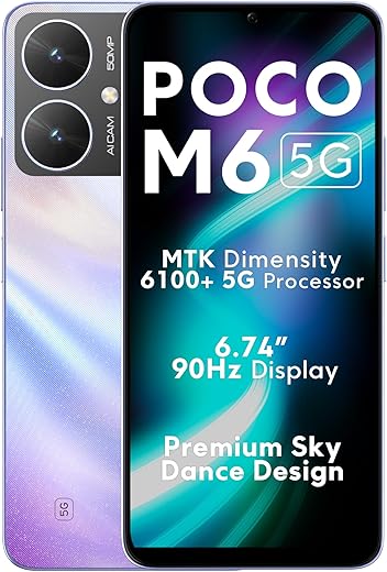 Poco M6 5G (Orion Blue, 4GB RAM, 128GB Storage) | MediaTek Dimensity 6100+ 5G Processor | 5000 mAh Battery + 18W Fast Charging | 50 MP AI…