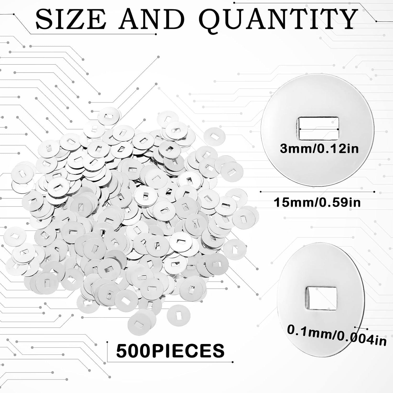 Demissle 500 Pcs Brass Washers Brads Paper Fastener Metal Brass Fasteners Mini Brads for Paper Crafts Scrapbooking Crafts DIY Supplies, Od 15mm, Storage Box Included(Silver)